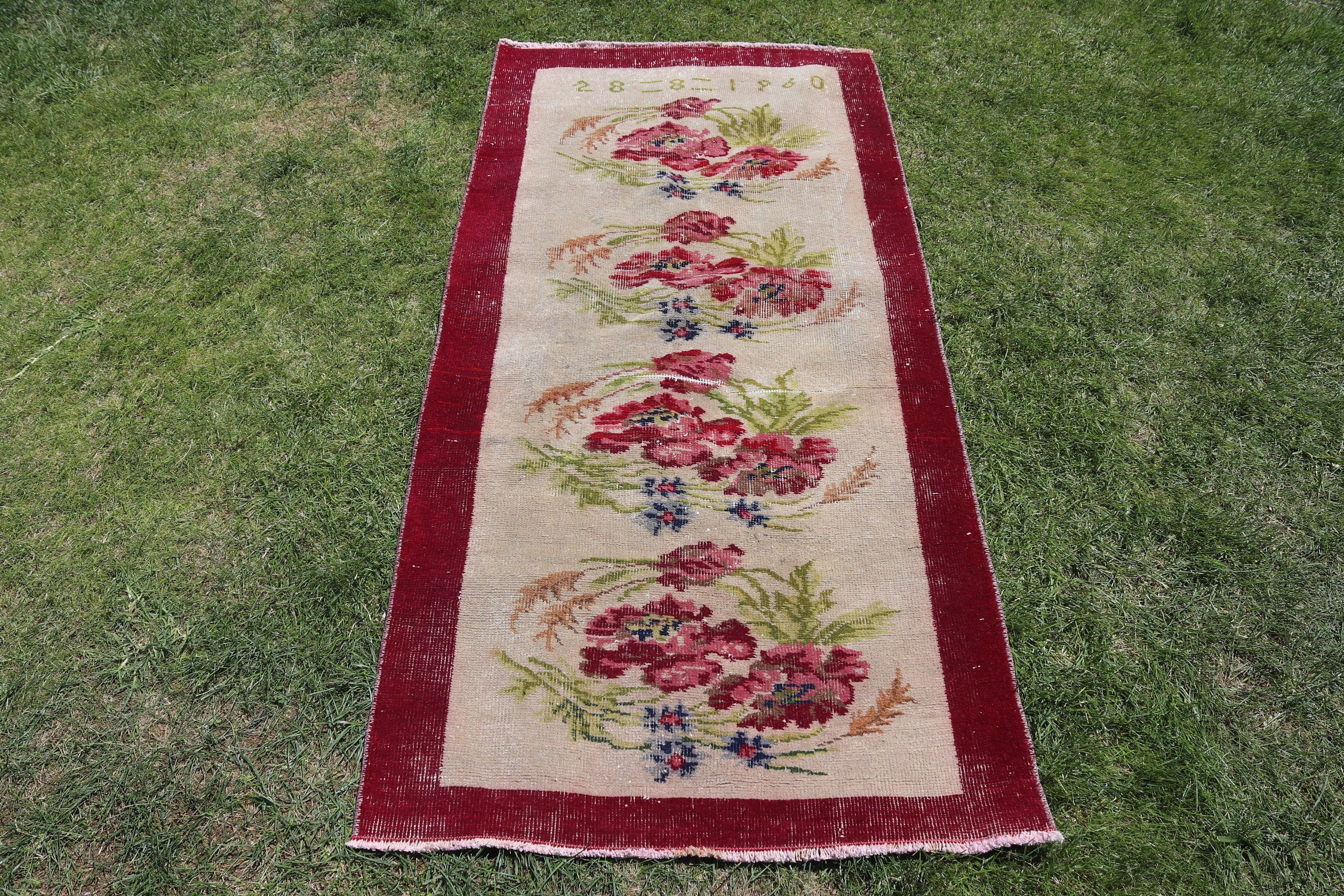 Rugs for Vintage Accent, Vintage Accent Rug, Boho Rug, Kitchen Rugs, Vintage Rug, 2.7x5.8 ft Accent Rugs, Red Oriental Rugs, Turkish Rug