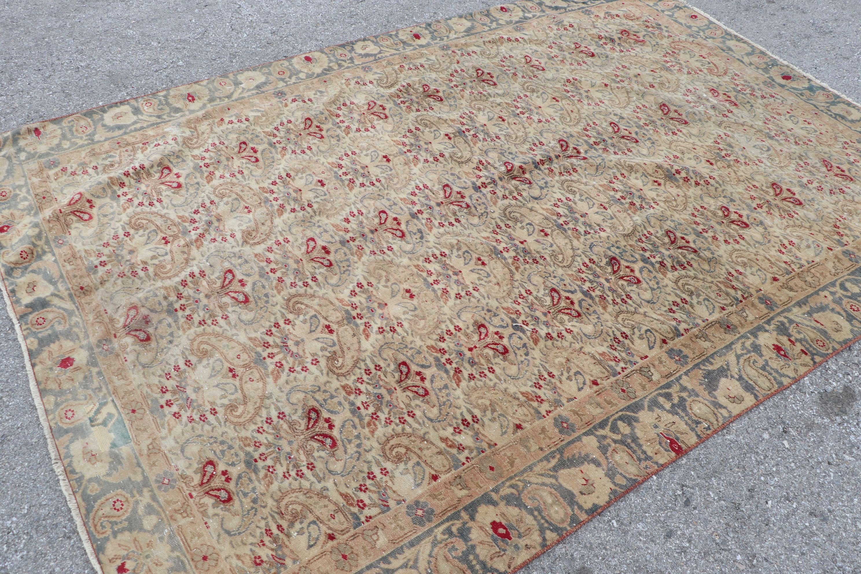 Vintage Halı, Bej Antika Halı, Anadolu Halısı, Oturma Odası Halıları, Retro Halı, Türk Halıları, 5.7x8.5 ft Büyük Halı, Salon Halıları, Oryantal Halı