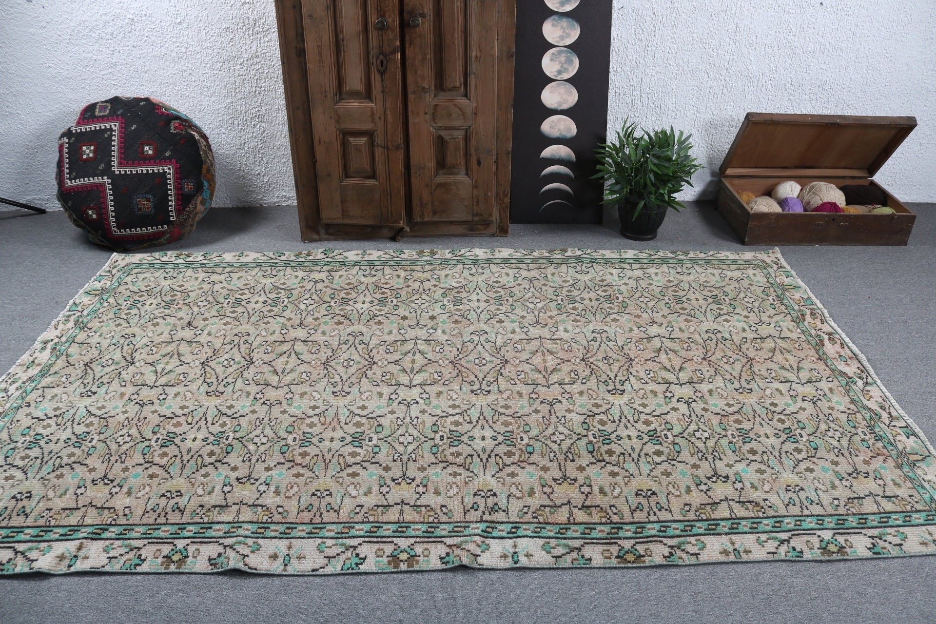 5.4x9 ft Büyük Halılar, Açıklama Halıları, Büyük Oushak Halısı, Büyük Vintage Halısı, Türk Halısı, Vintage Halıları, Kahverengi Ev Dekor Halısı, Mutfak Halıları