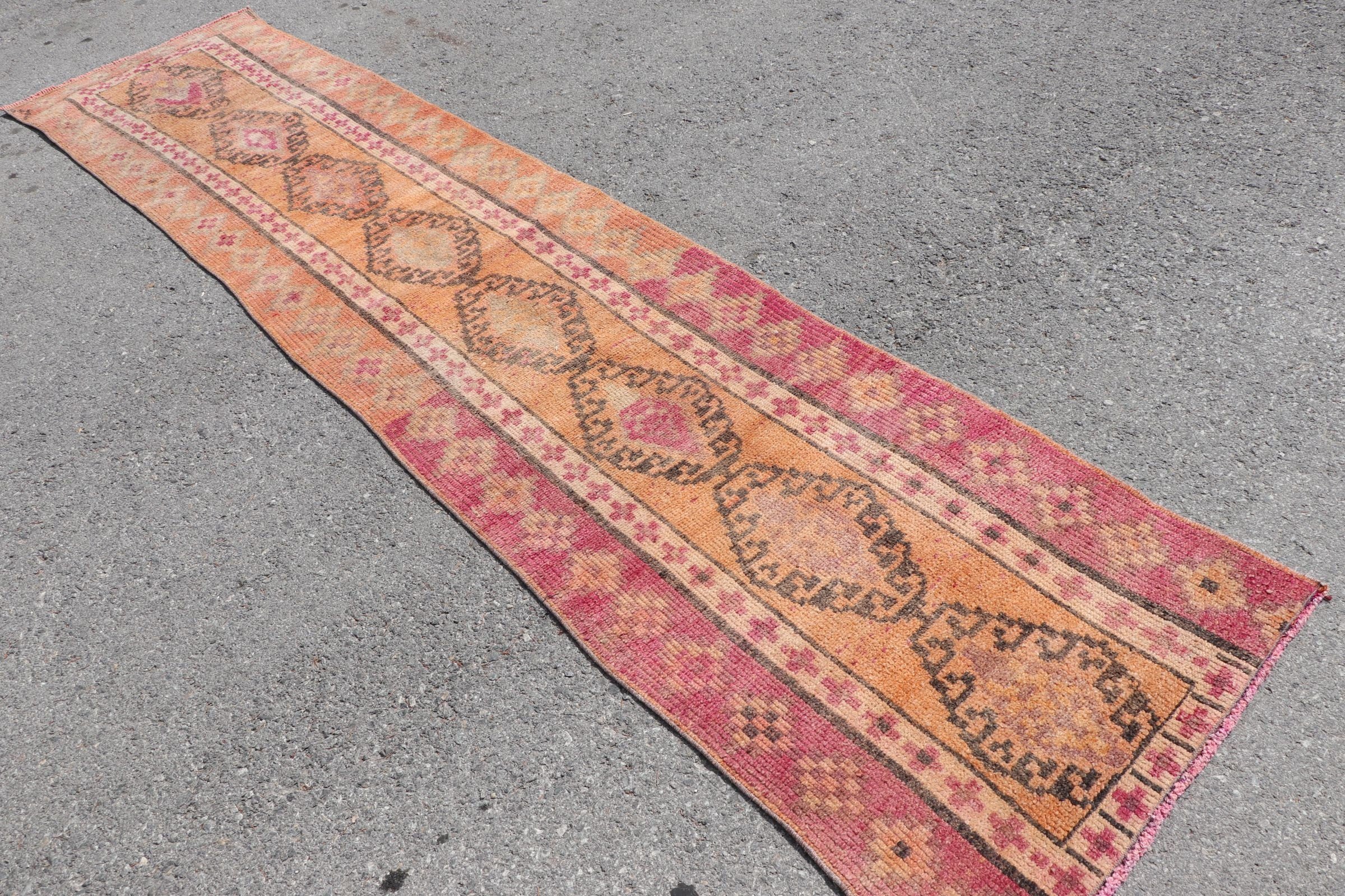 2.4x11.4 ft Runner Rug, Turkish Rugs, Vintage Rugs, Oriental Rug, Orange Anatolian Rugs, Wool Rugs, Hallway Rug, Natural Rugs, Corridor Rug