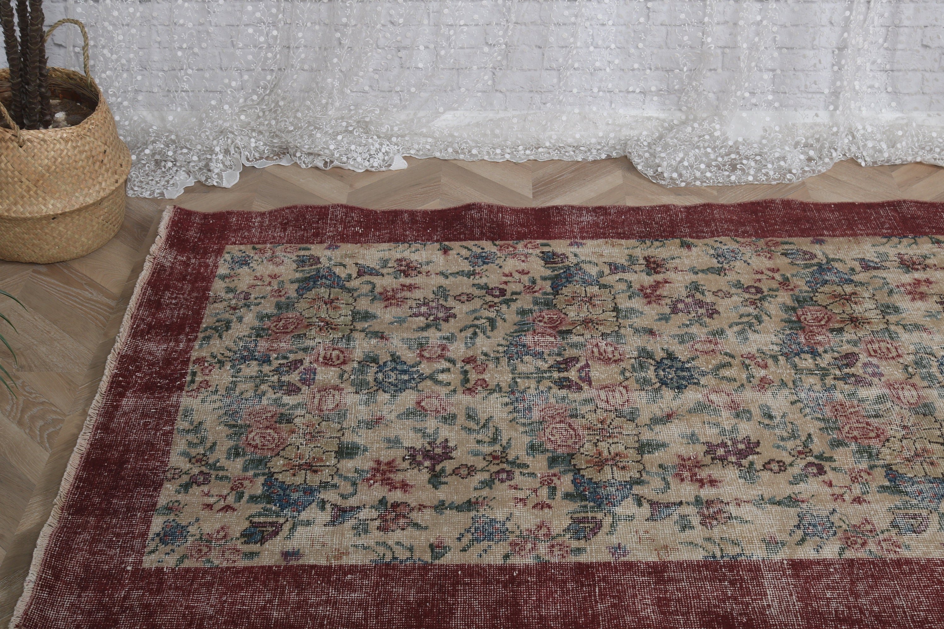 Vintage Halı, Bej Anadolu Halıları, Yer Halıları, Oturma Odası Halıları, Yatak Odası Halıları, 3.7x7.2 ft Alan Halısı, Geometrik Halılar, Türk Halısı