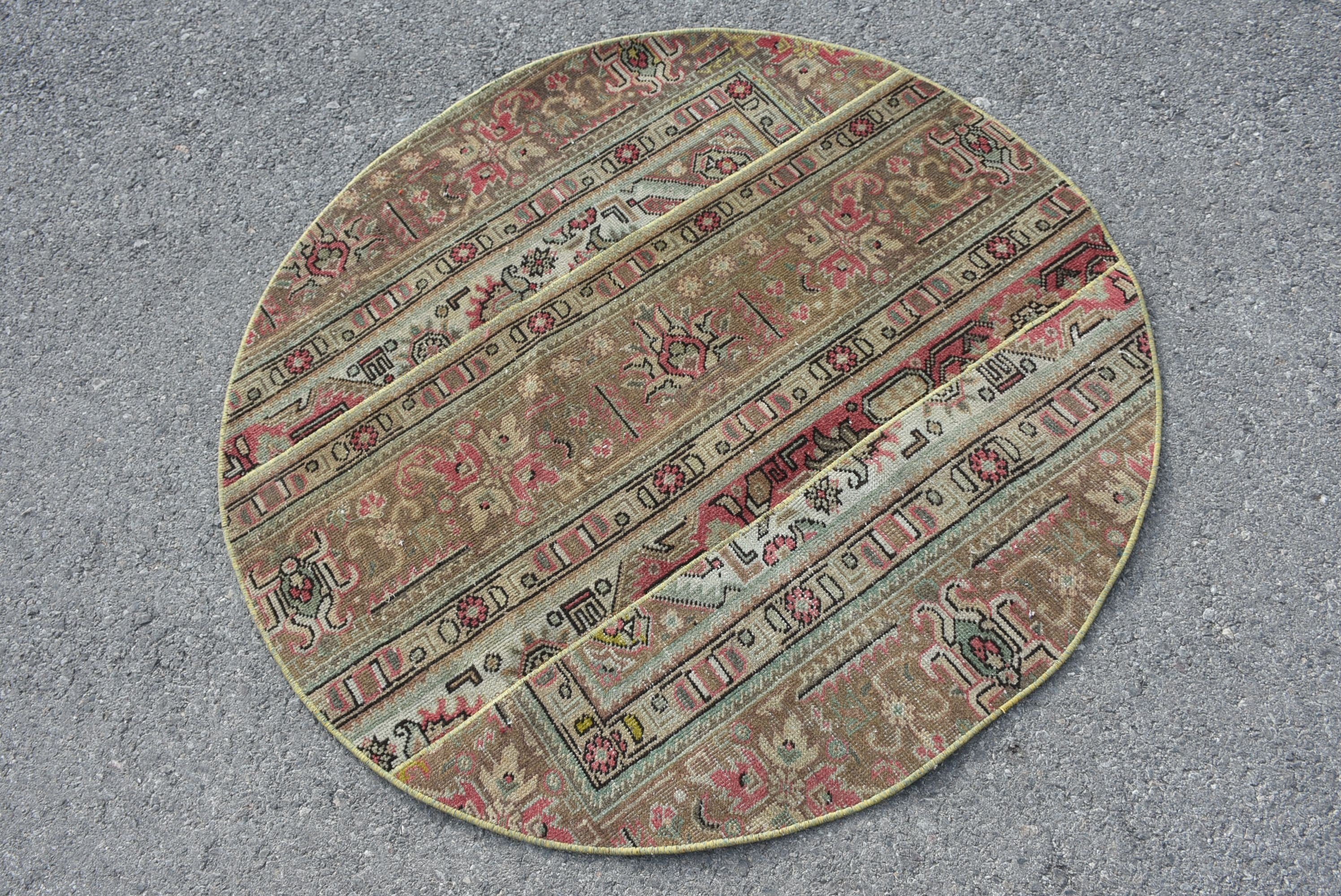 Kahverengi 4.1x4.1 ft Accent Halı, Oushak Halı, Yatak Odası Halısı, Türk Halısı, Vintage Halılar, Ev Dekor Halıları, Aztek Halısı, Giriş Halısı