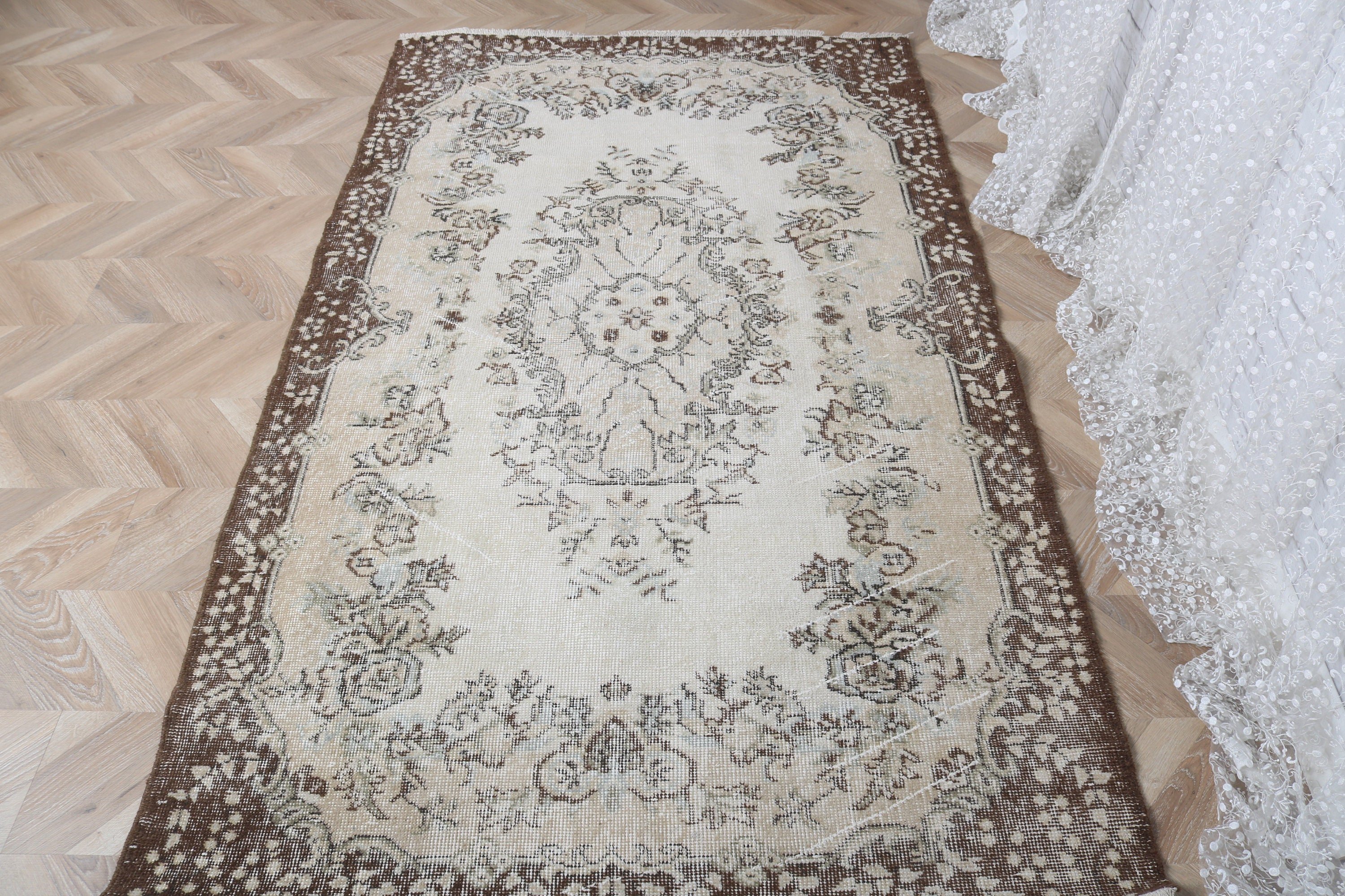 Oturma Odası Halıları, Aztek Halısı, Yatak Odası Halıları, Vintage Halı, 4x6,8 ft Alan Halısı, Boho Alan Halısı, Bej Geometrik Halılar, El Dokuma Halı, Türk Halıları