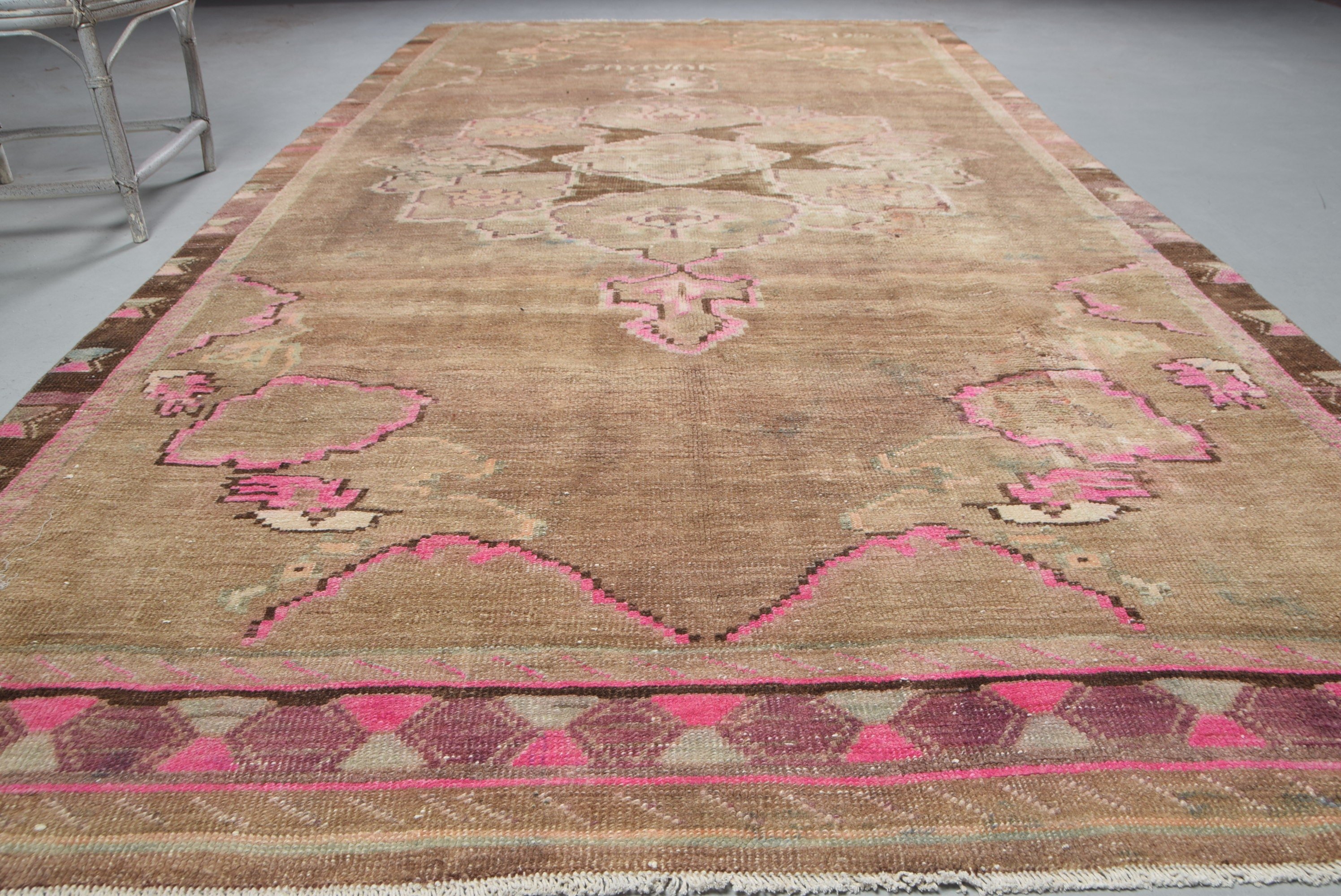 Kahverengi Oushak Halı, Yer Halıları, Salon Halıları, Türk Halısı, Yemek Odası Halıları, Oushak Halıları, Ev Dekorasyonu Halısı, Vintage Halı, 6.3x12.2 ft Büyük Boy Halı