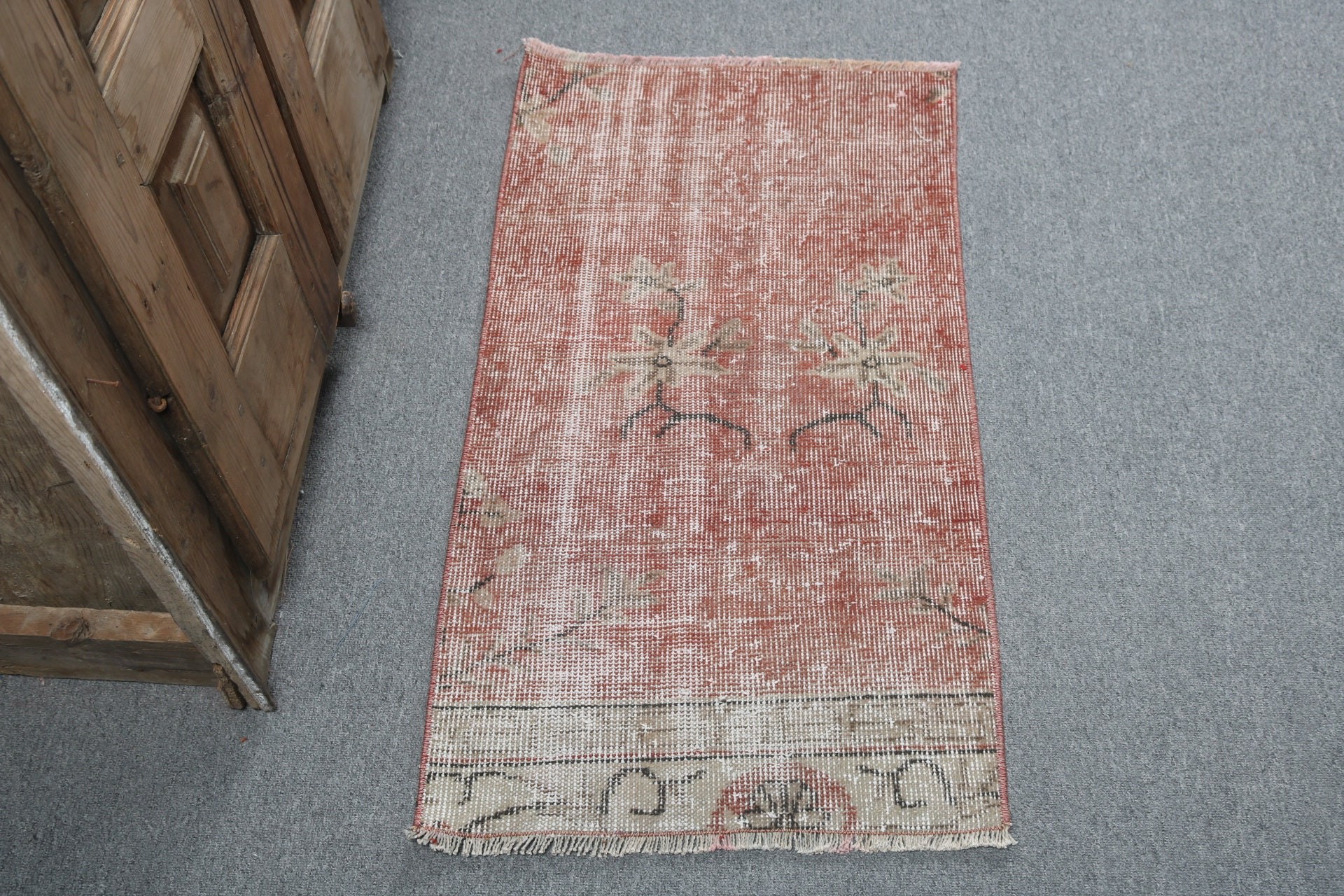 Vintage Halı, 1.7x3.1 ft Küçük Halı, Kırmızı Modern Halı, Boho Halıları, Küçük Alan Halısı, Giriş Halısı, Türk Halısı, Oryantal Halı, Giriş Halıları