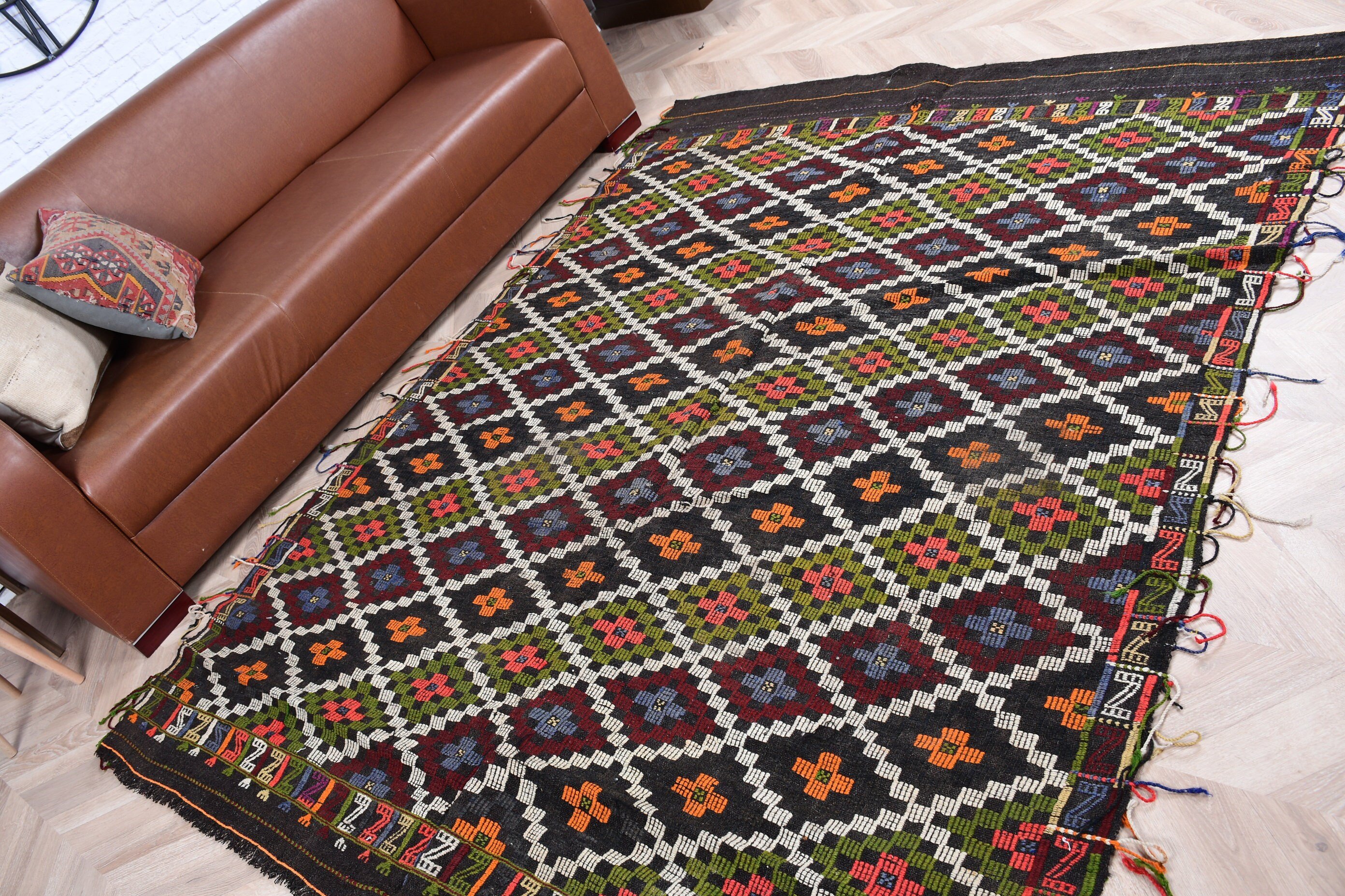 Kilim, Yemek Odası Halıları, Vintage Halı, Anadolu Halısı, Siyah Soğuk Halılar, Soğuk Halı, Türk Halısı, Göçebe Halısı, 5,7x7,4 ft Büyük Halı, Yatak Odası Halısı