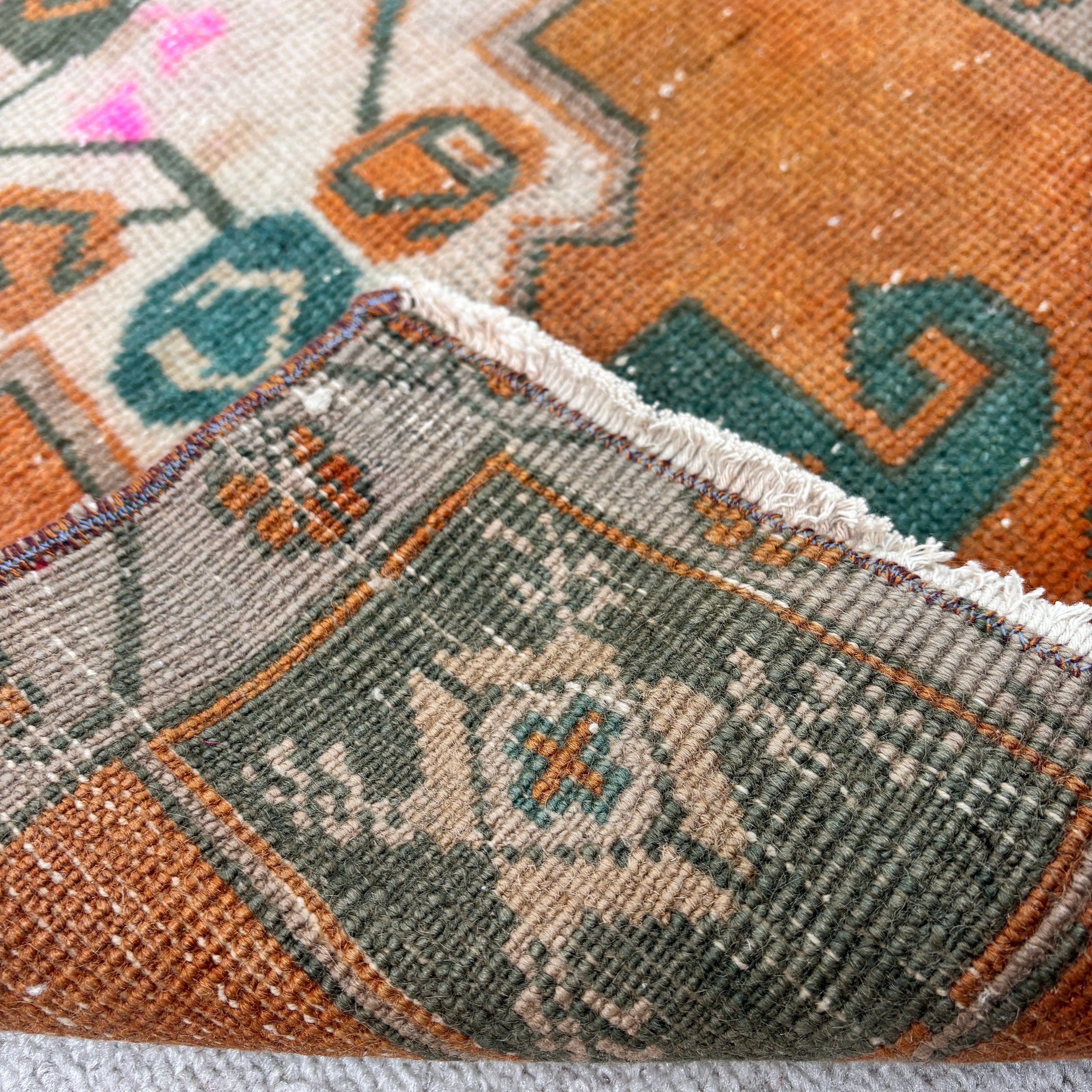 Turuncu Lüks Halılar, 1.4x2.8 ft Küçük Halılar, Küçük Boho Halılar, Küçük Vintage Halı, Vintage Halılar, Türk Halısı, Ev Dekorasyonu Halısı, Oryantal Halı