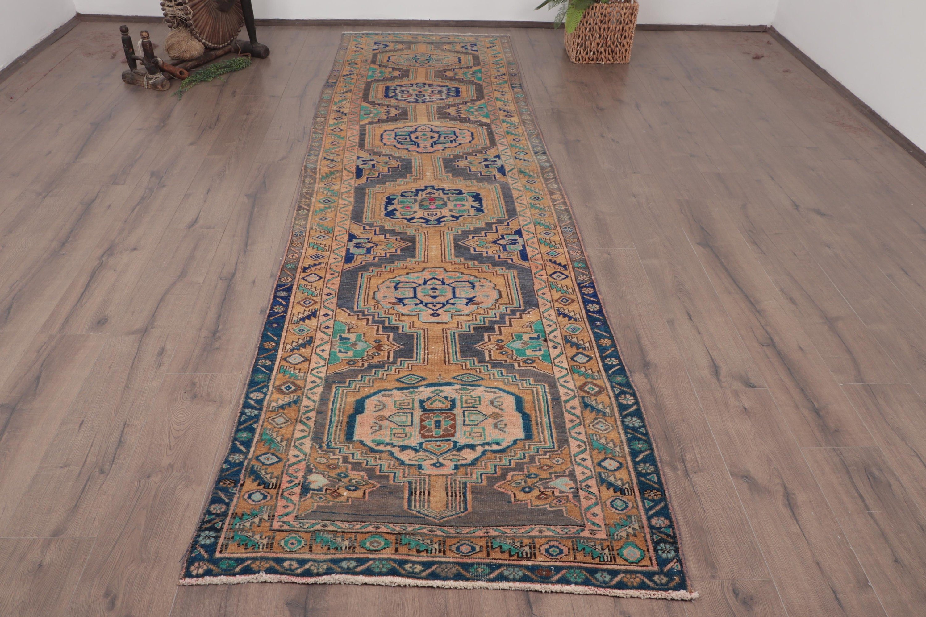 3.2x11.3 ft Runner Halıları, Bronz Ev Dekorasyonu Halısı, Türk Halısı, Yün Halısı, Koridor Halısı, Merdiven Halıları, Modern Halı, Oryantal Halılar, Vintage Halı