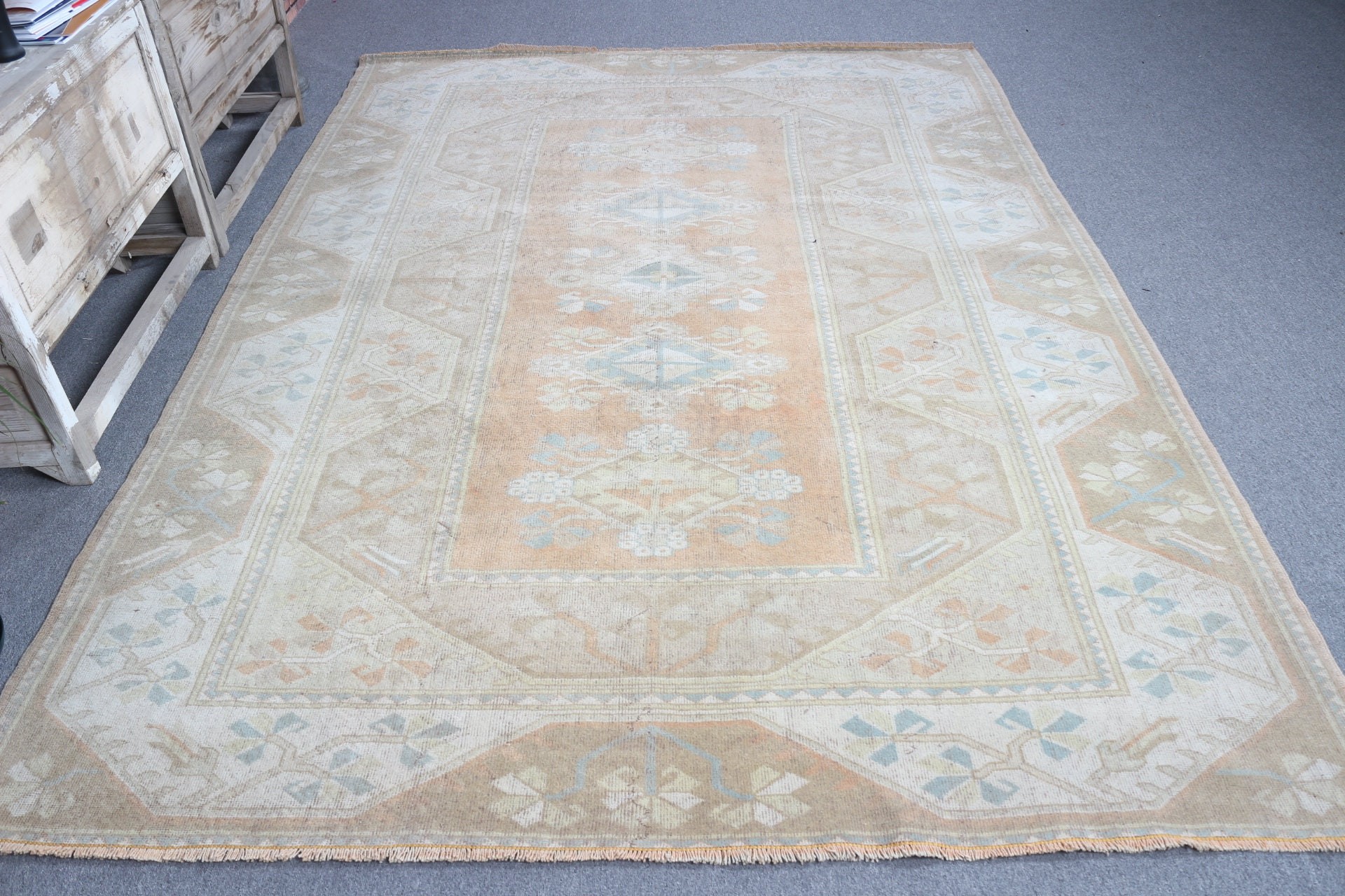 Anadolu Halıları, Türk Halısı, Vintage Halı, Yeşil Yün Halılar, Ev Dekorasyonu Halıları, Yemek Odası Halısı, Oturma Odası Halısı, 6.6x9.2 ft Büyük Halı, Sanat Halısı