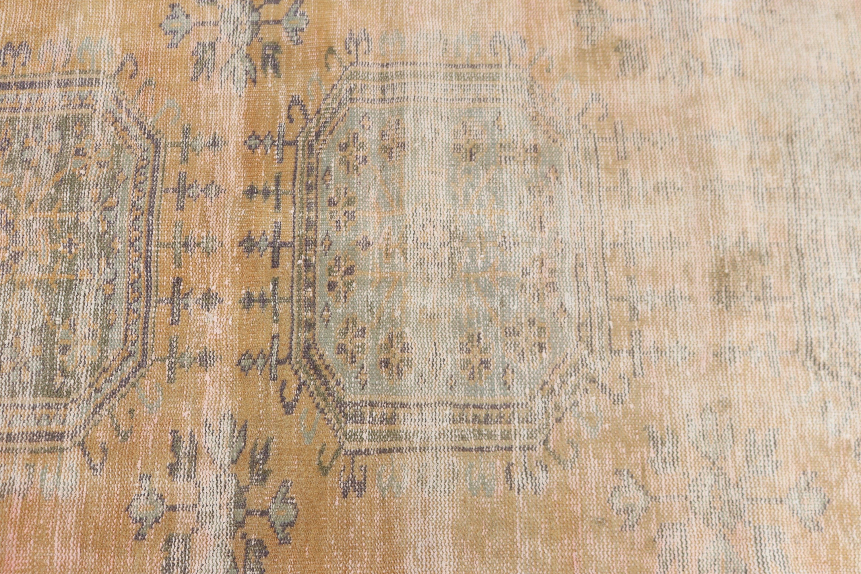 Vintage Halılar, Sarı Geometrik Halı, 2.5x11.3 ft Runner Halıları, Yatak Odası Halıları, Vintage Runner Halısı, Türk Halıları, Mutfak Halısı, Yün Halı