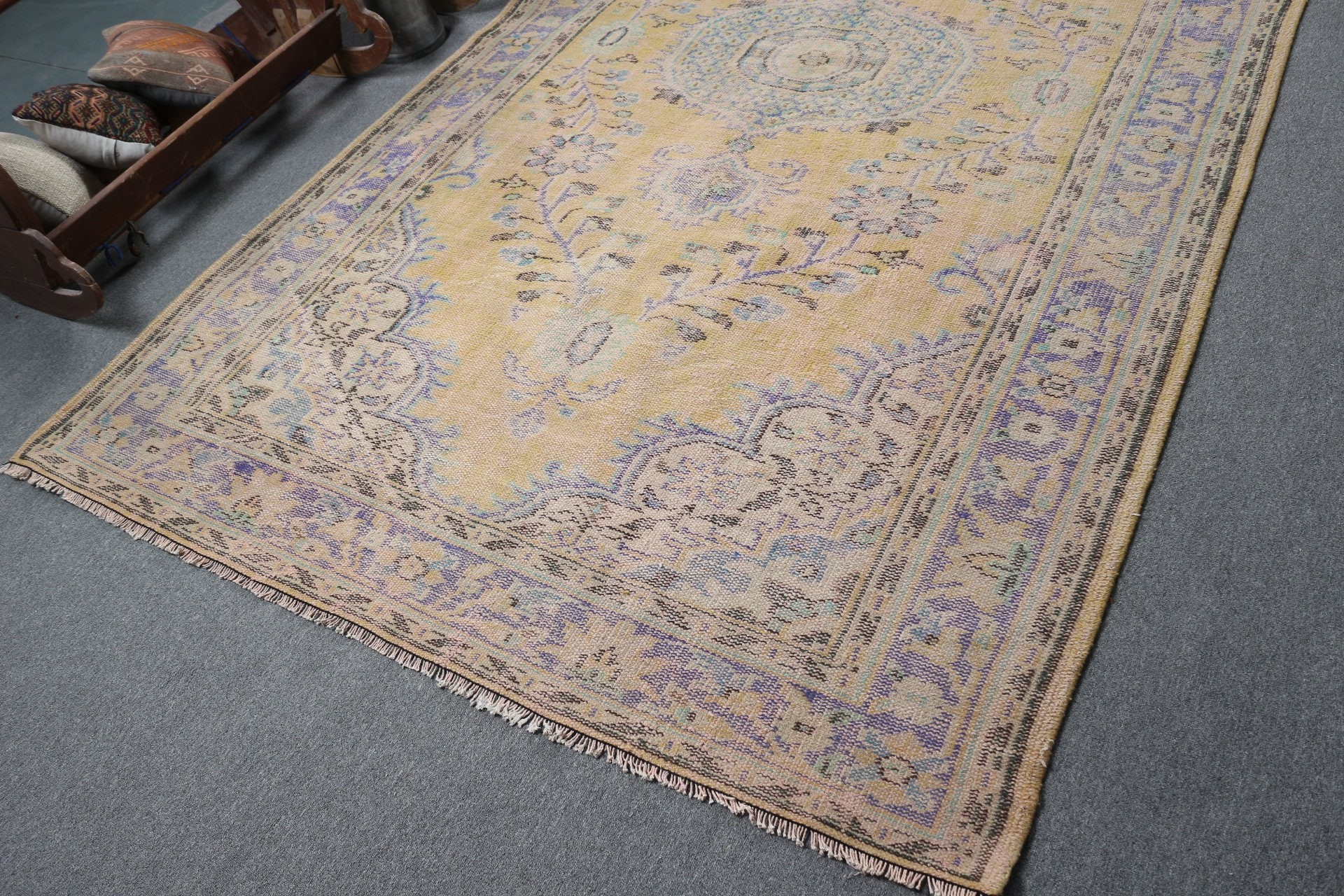 Antique Rug, Vintage Rug, Rugs for Bedroom, Cute Rugs, Dining Room Rug, Yellow Bedroom Rug, Oushak Rug, 6x10.4 ft Large Rug, Turkish Rugs