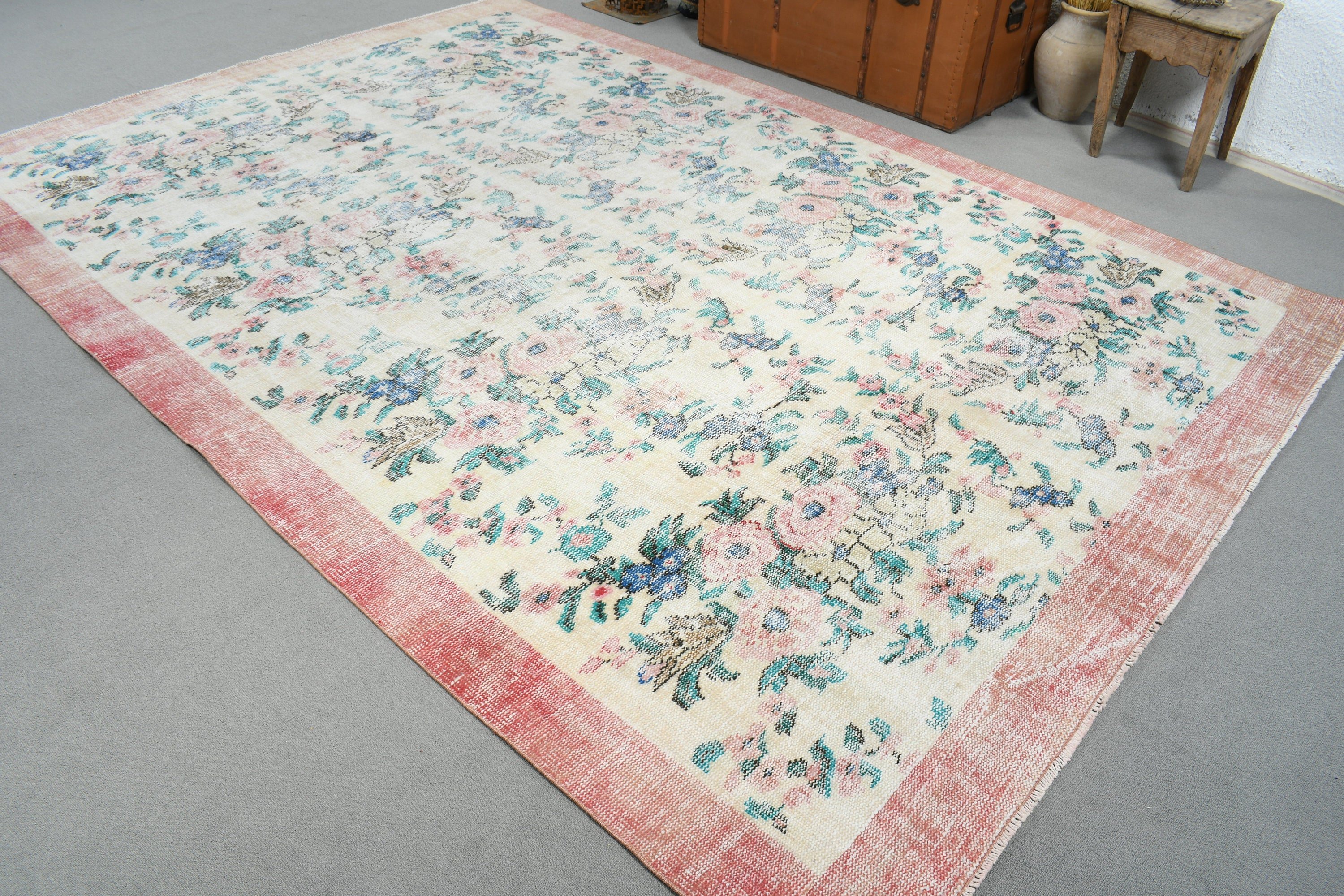 Oriental Rugs, Beige Home Decor Rug, Dining Room Rugs, 6.9x9.8 ft Large Rug, Vintage Rug, Turkish Rugs, Large Vintage Rugs