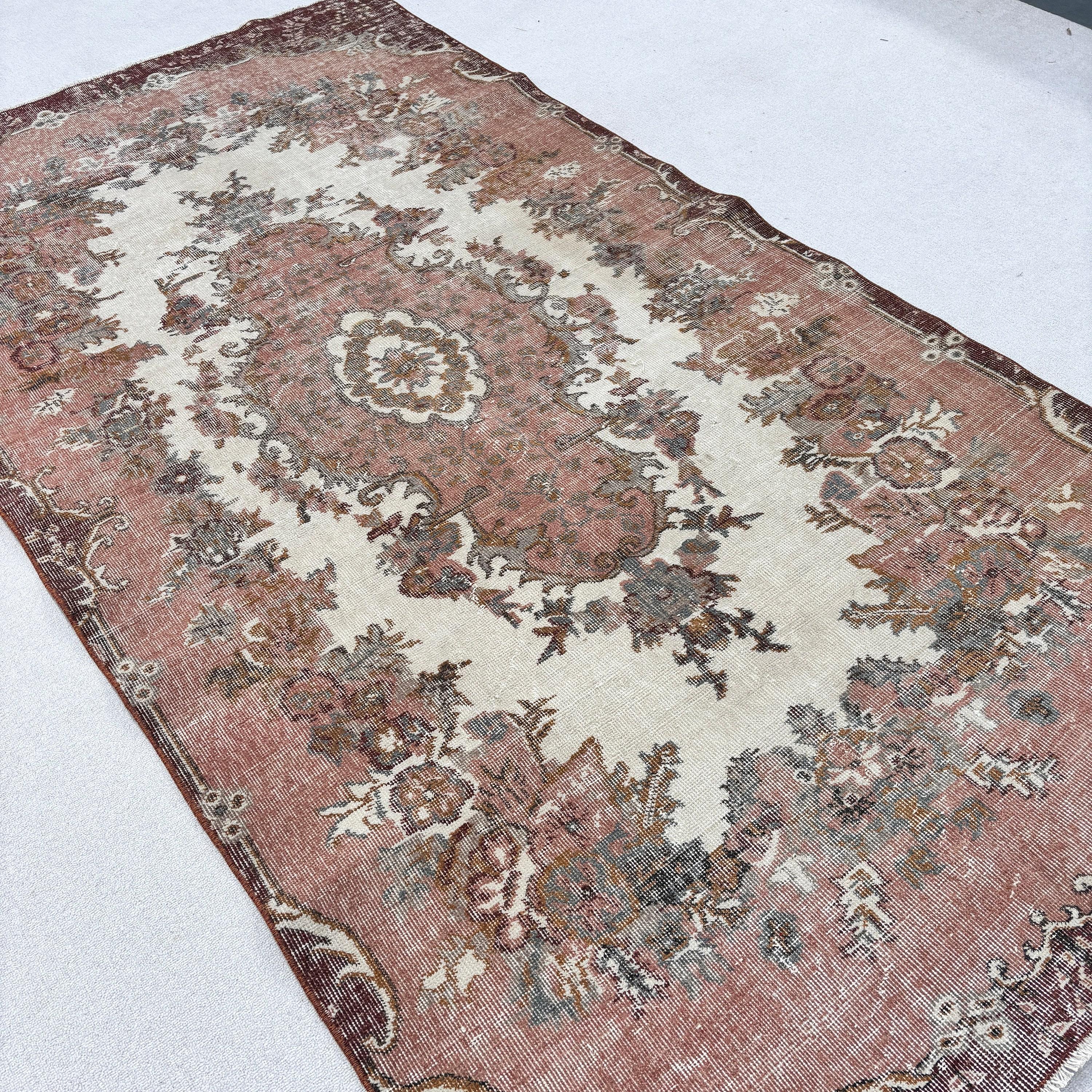 Turuncu Oryantal Halı, Vintage Halı, Yemek Odası Halısı, Havalı Halılar, Büyük Vintage Halılar, 4.9x9.4 ft Büyük Halı, Türk Halısı, Oushak Halıları, Aztek Halısı