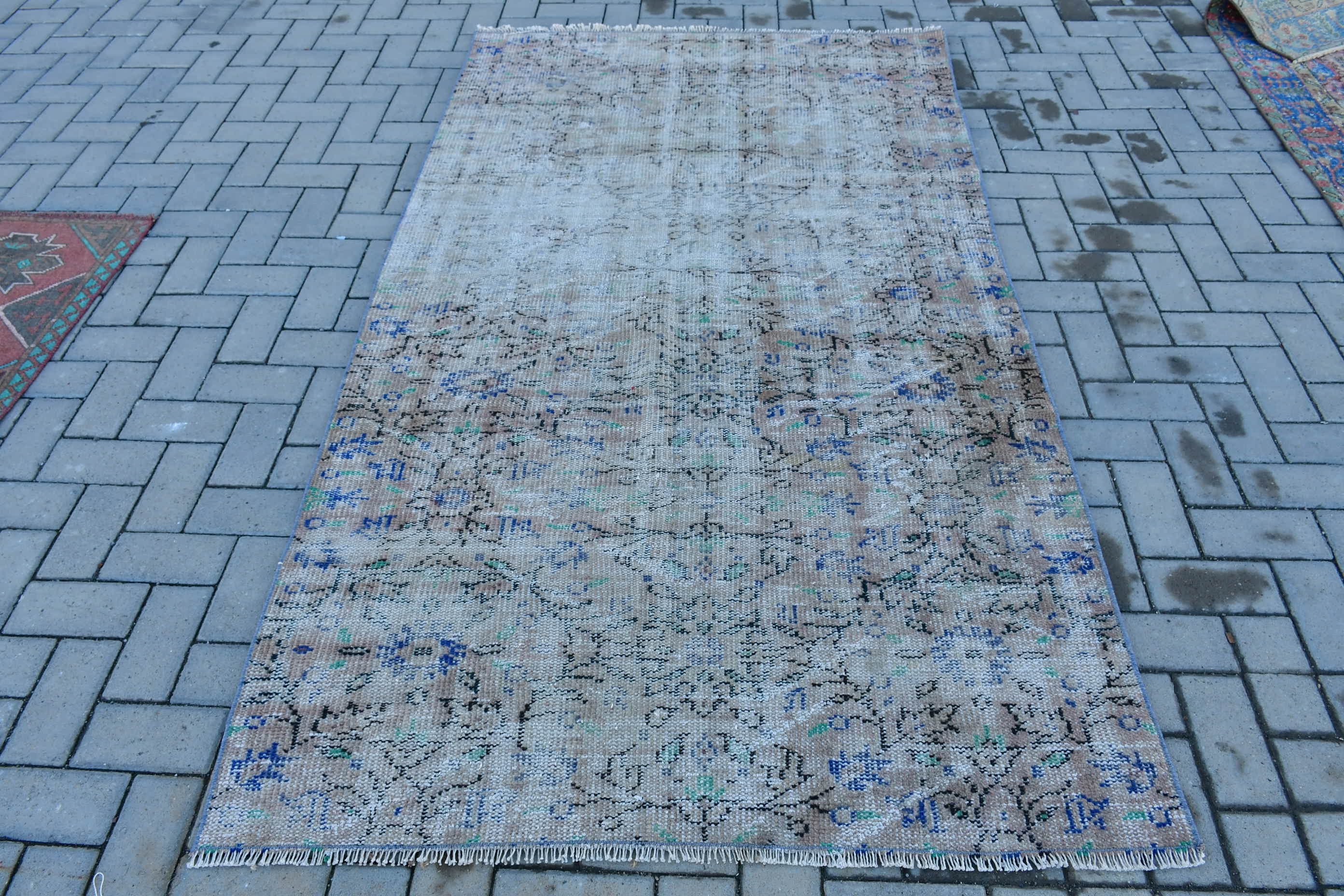 Mutfak Halısı, Boho Halıları, Oushak Halısı, 4.2x7.5 ft Alan Halısı, Türk Halısı, Ev Dekorasyonu Halısı, Oturma Odası Halıları, Vintage Halı, Bej Anadolu Halısı