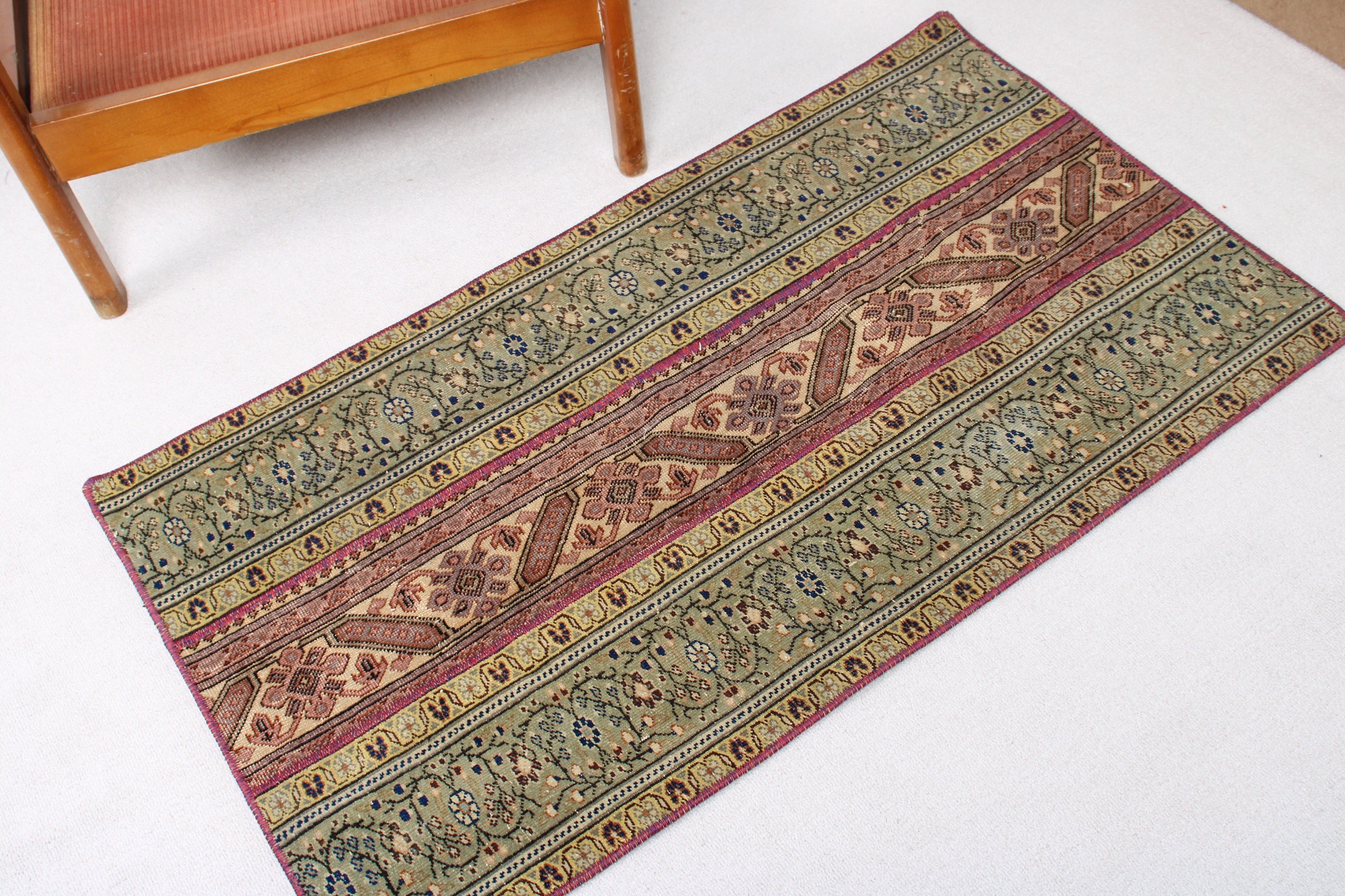 Car Mat Rug, Turkish Rug, Cool Rugs, Green  2.2x3.9 ft Small Rug, Kitchen Rugs, Vintage Rugs, Rugs for Entry