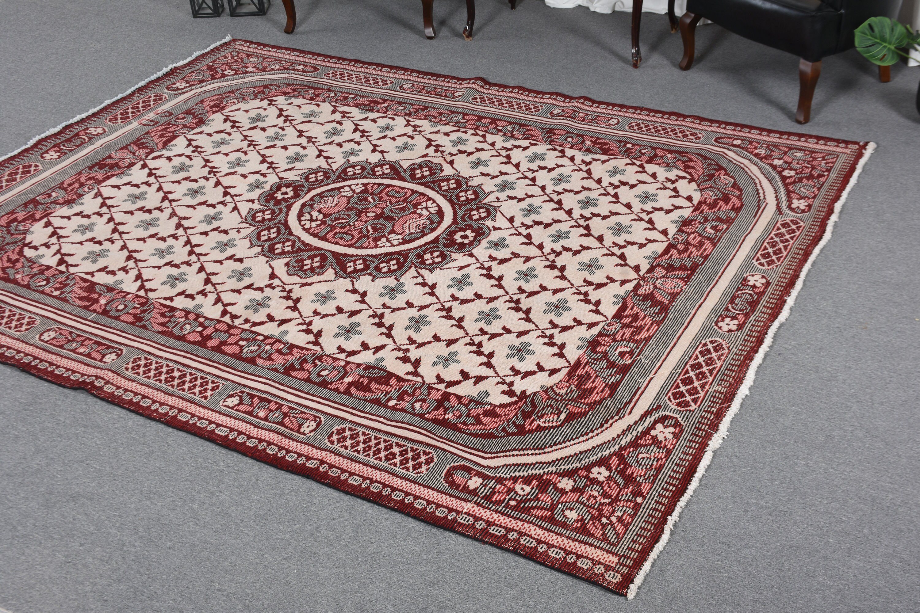 Dining Room Rug, Red Home Decor Rugs, Anatolian Rug, Saloon Rug, Antique Rug, Vintage Rug, 7.6x9.6 ft Oversize Rug, Floor Rug, Turkish Rugs