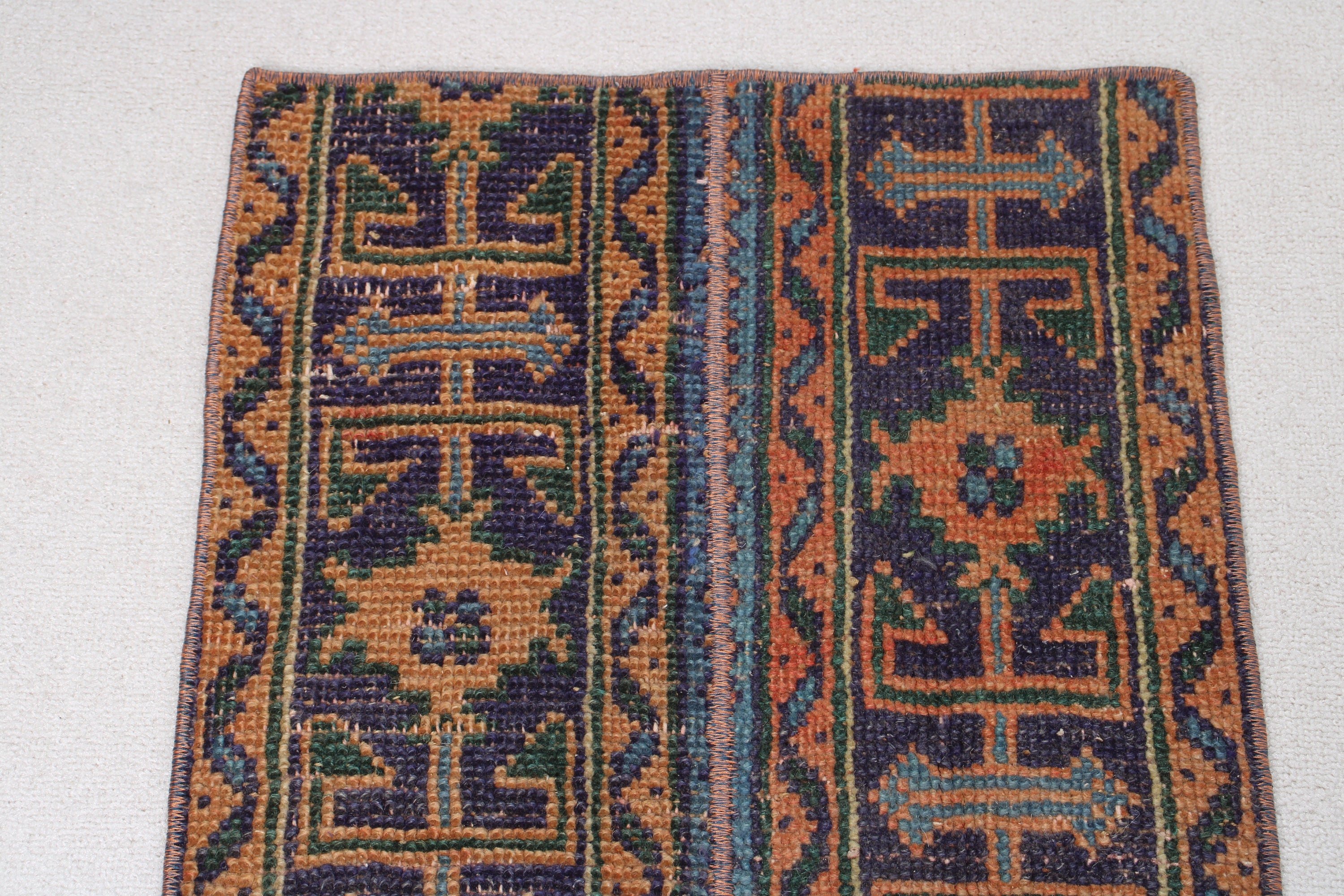 Vintage Halı, 1.6x3.4 ft Küçük Halı, Mavi Açıklama Halısı, Duvara Asılı Halılar, Türk Halısı, Fas Halıları, Aztek Halısı, Çocuk Halısı