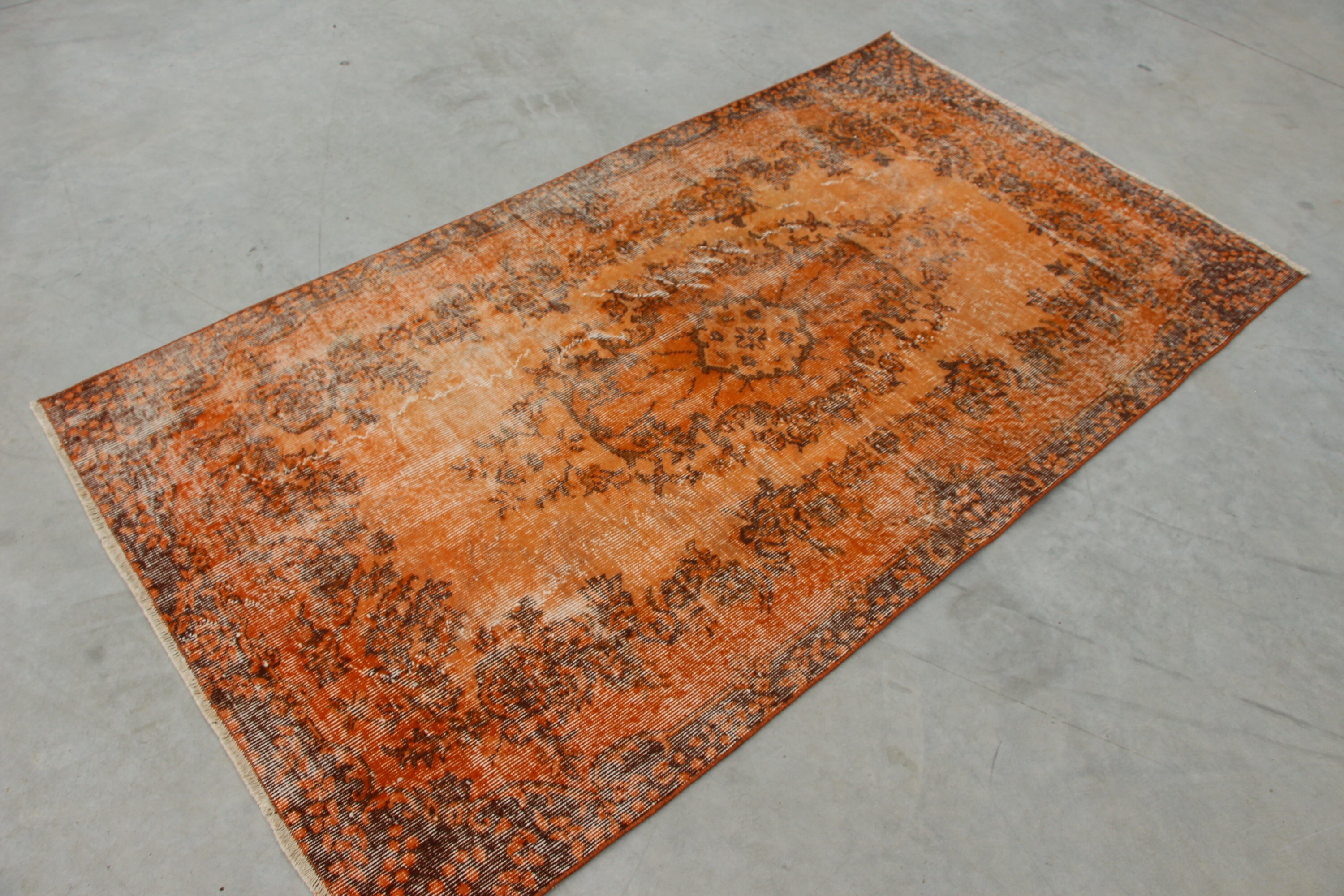 3.8x6.9 ft Area Rug, Turkish Rug, Orange Anatolian Rug, Muted Rug, Vintage Rug, Anatolian Rugs, Oushak Rug, Kitchen Rug, Bedroom Rugs