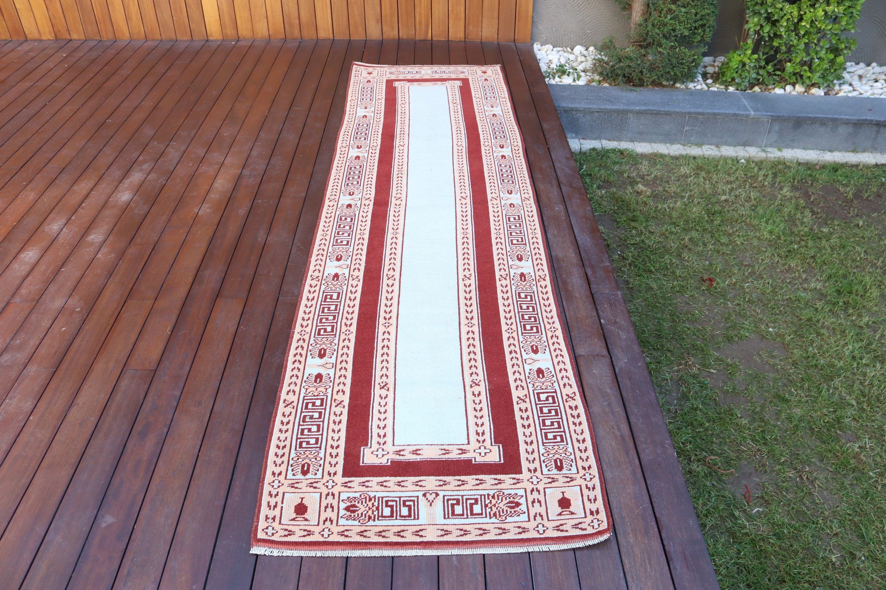 2.5x9.3 ft Runner Halıları, Modern Halılar, Yer Halısı, Türk Halısı, Kırmızı Soğuk Halılar, Vintage Runner Halısı, Yatak Odası Halıları, Uzun Yolluk Halısı, Vintage Halılar