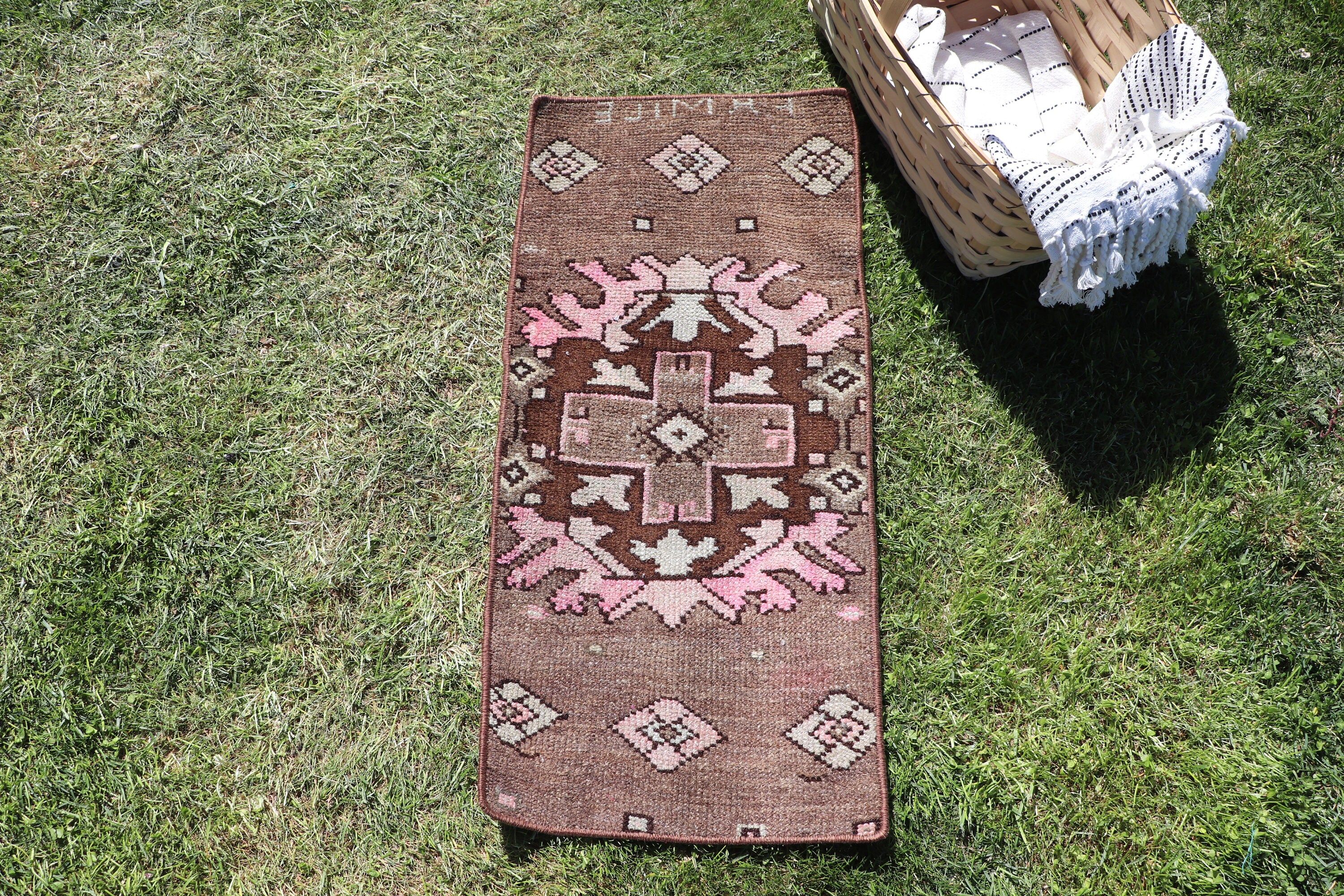 Antique Rug, Vintage Rugs, Brown Geometric Rugs, Handwoven Rugs, Kitchen Rugs, Aztec Rug, Bathroom Rug, 1x2.3 ft Small Rugs, Turkish Rug