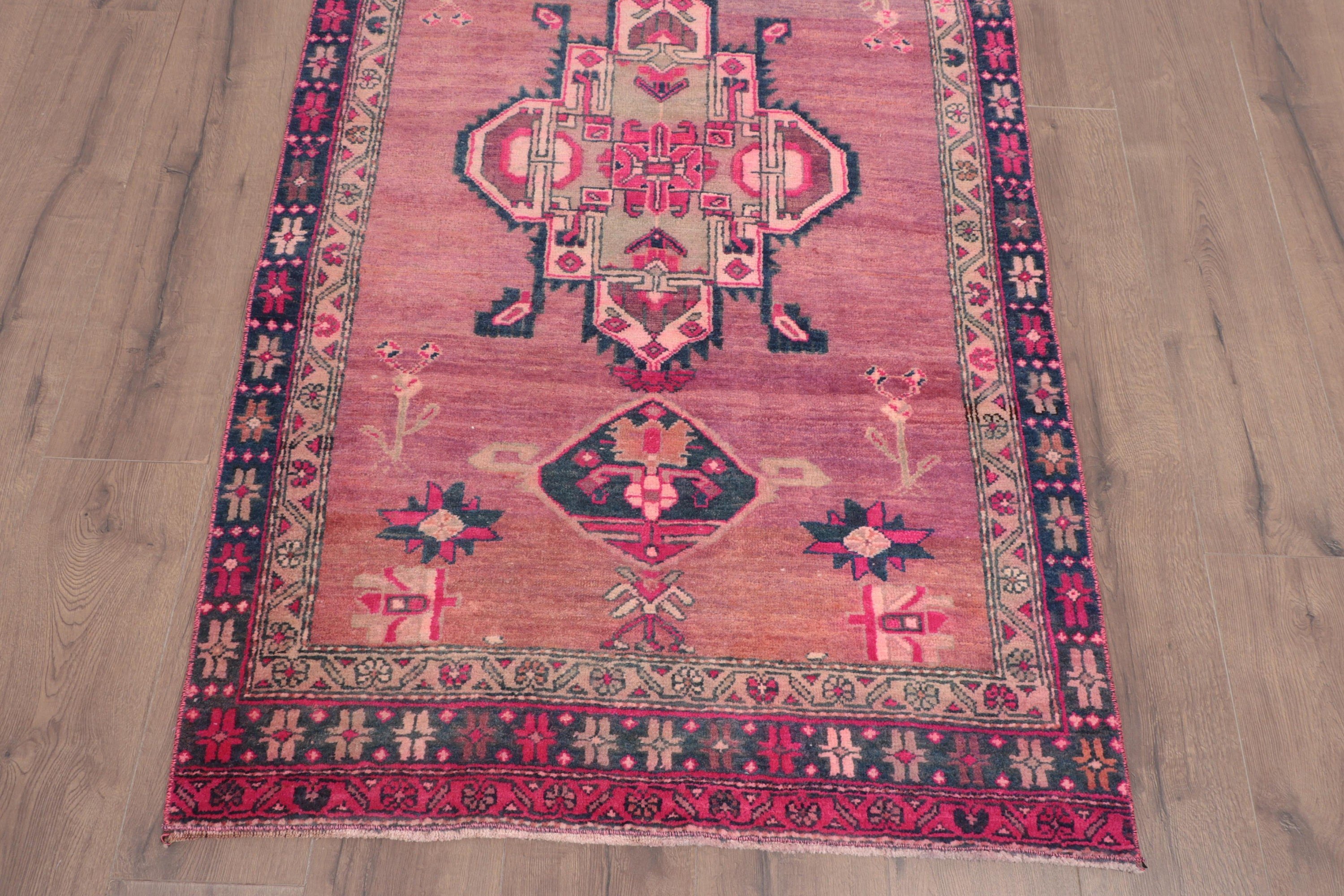 Turkish Rugs, Tribal Rugs, Pink Anatolian Rug, Stair Rug, Wool Rug, 3.3x9.9 ft Runner Rugs, Beni Ourain Runner Rug, Vintage Rug, Cool Rugs