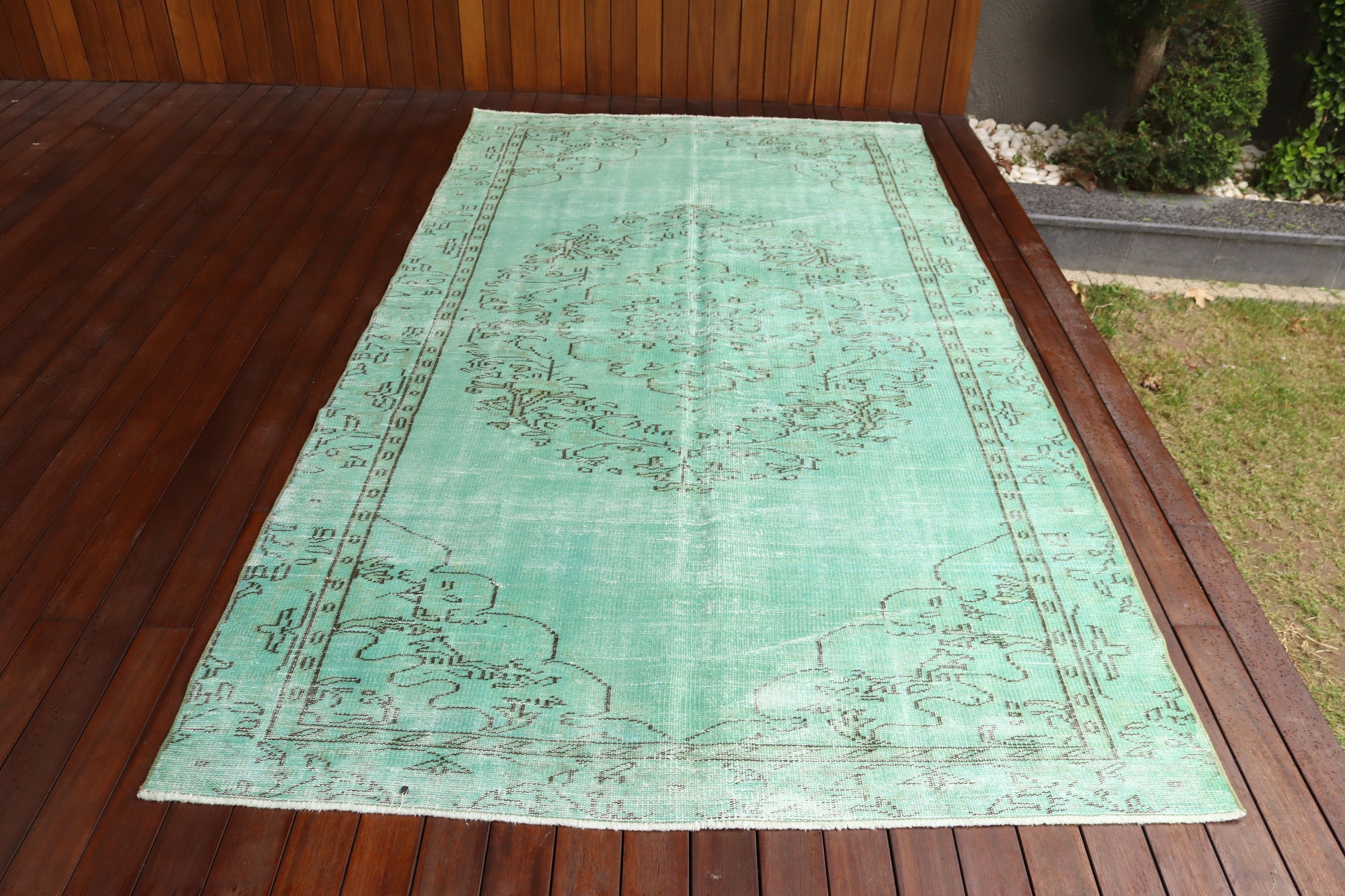 Yeşil Mutfak Halıları, Oushak Halıları, Salon Halısı, Yemek Odası Halısı, El Dokuma Halısı, Yün Halısı, Vintage Halı, 5.2x9.5 ft Büyük Halılar, Türk Halıları