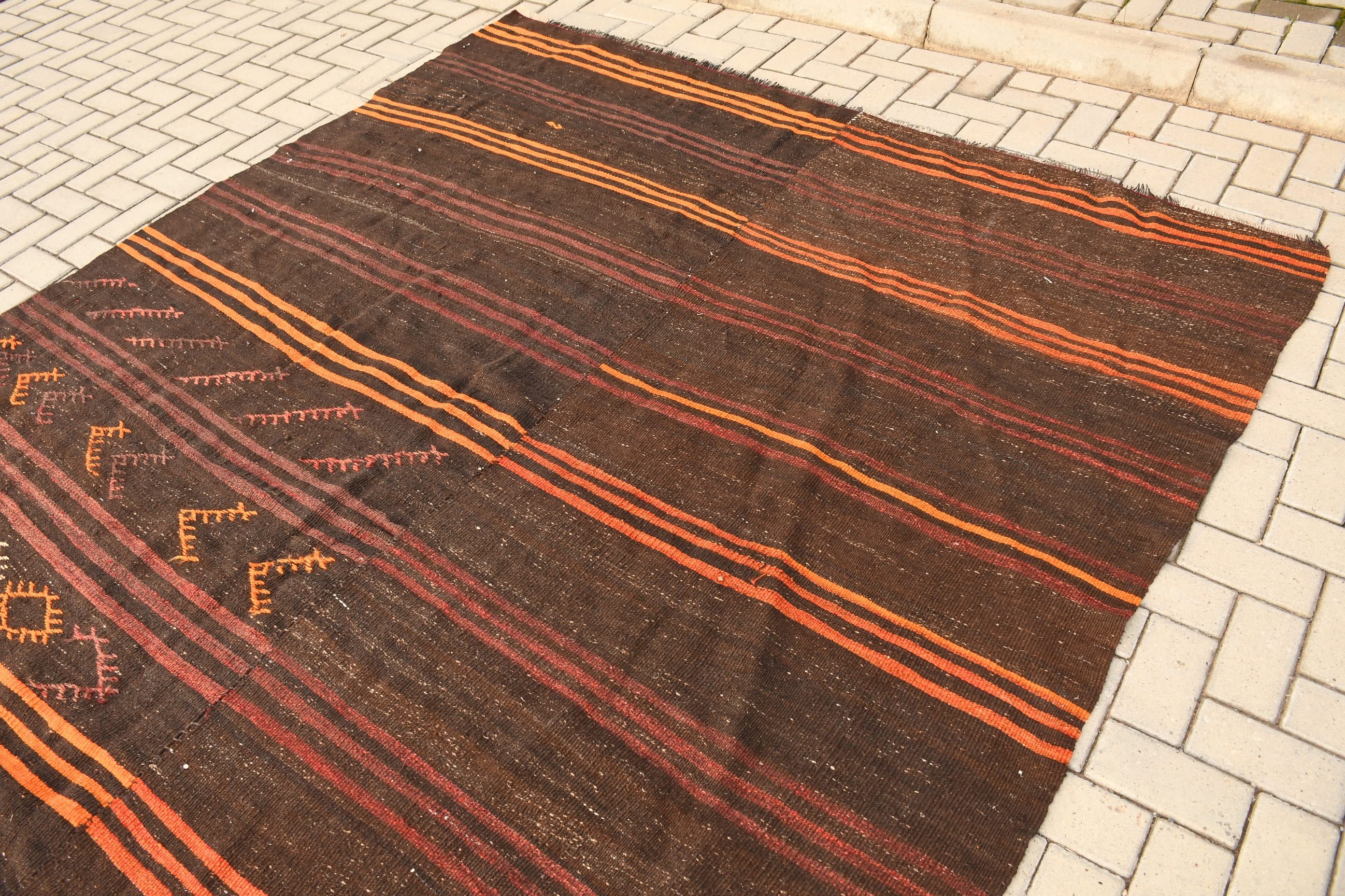 Vintage Rug, 7.5x11.3 ft Oversize Rugs, Moroccan Rug, Wool Rug, Turkish Rugs, Dining Room Rug, Brown Moroccan Rug, Kilim, Saloon Rug