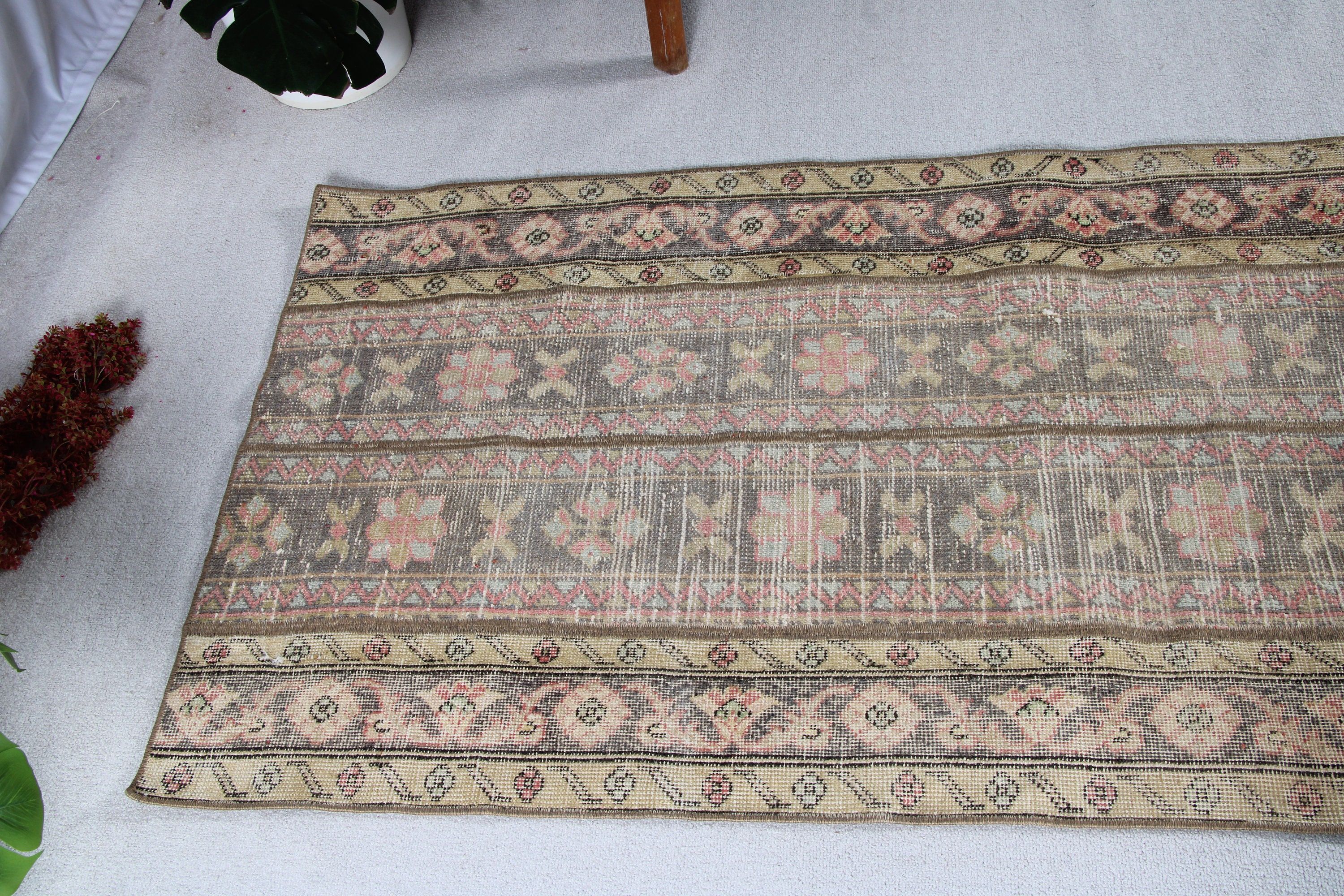 Türk Halıları, Giriş Halıları, Nötr Halılar, Vintage Halılar, 2,9x6,6 ft Accent Halı, Kahverengi Düz Dokuma Halı, Dekoratif Halılar, Oushak Halıları