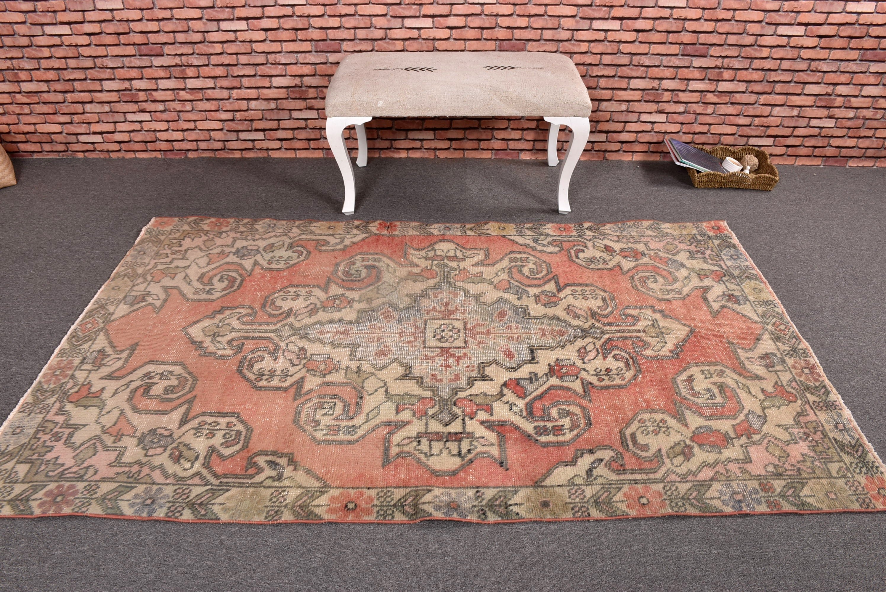 Oriental Rug, Antique Rug, Vintage Rug, 4.2x7.3 ft Area Rugs, Vintage Area Rugs, Red Floor Rug, Turkish Rugs, Nursery Rug, Modern Rug