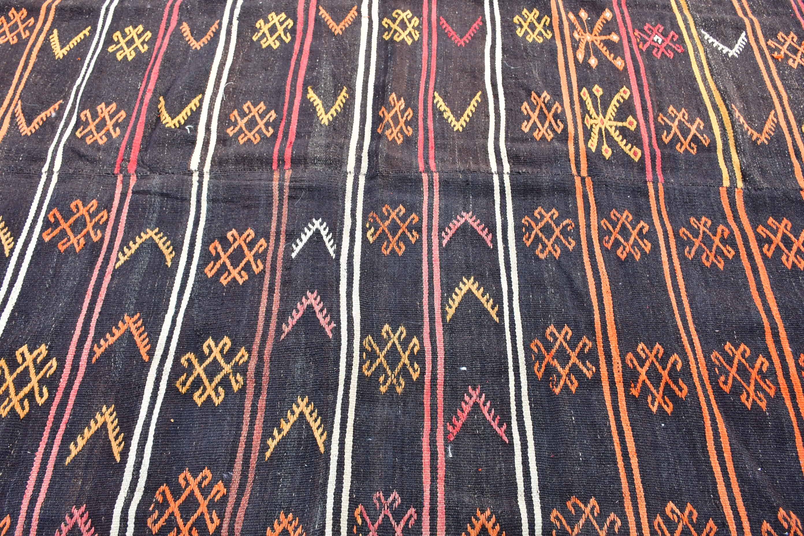 Oryantal Halı, 6.5x10.9 ft Büyük Boy Halı, Siyah Oryantal Halılar, Tribal Halı, Oturma Odası Halıları, Vintage Halı, Türk Halıları, Ev Dekorasyonu Halısı, Kilim