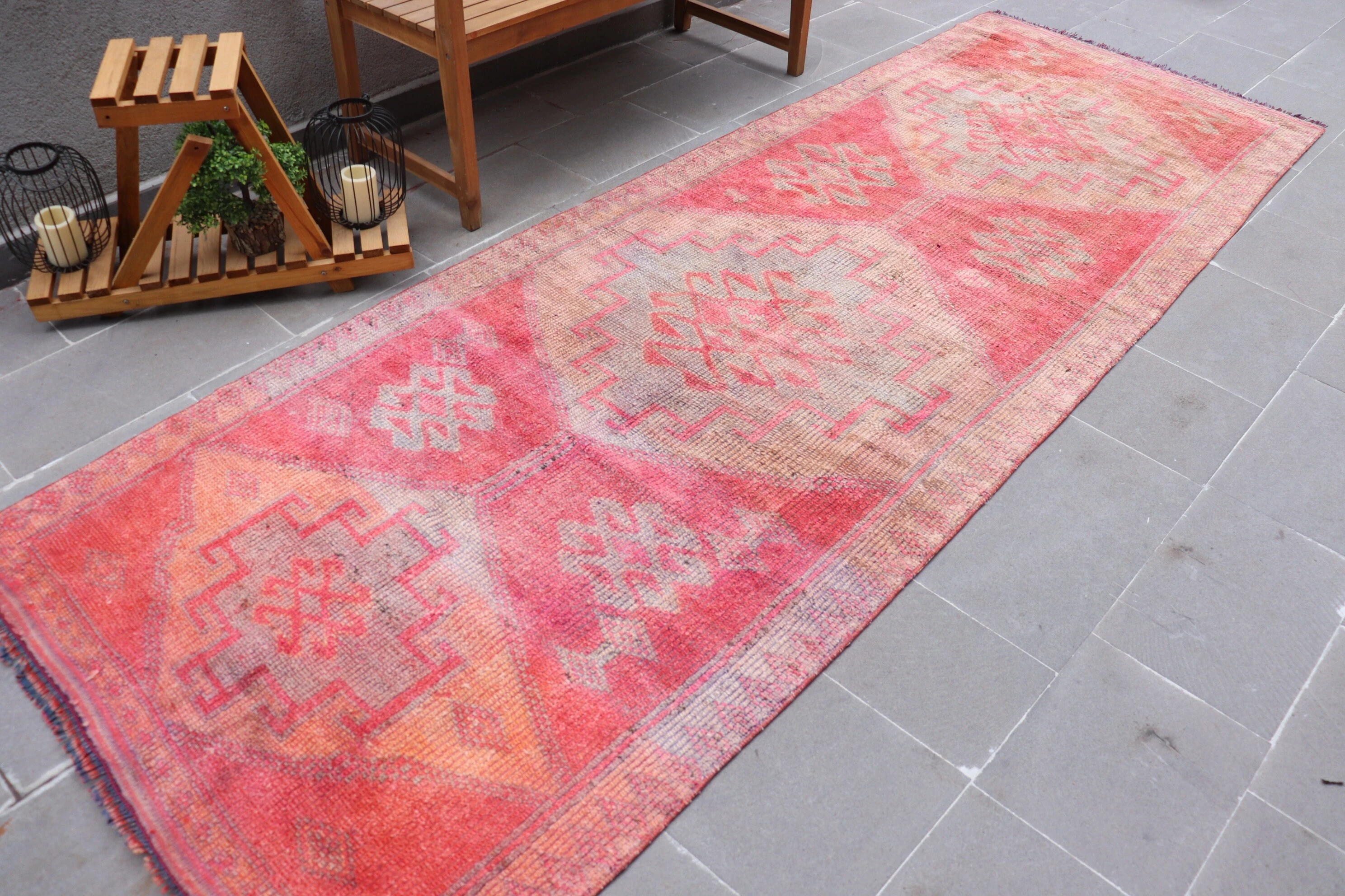 Pink Oriental Rug, 3.9x11.1 ft Runner Rugs, Kitchen Rug, Oushak Rug, Turkish Rugs, Stair Rug, Oriental Rug, Rugs for Runner, Vintage Rug