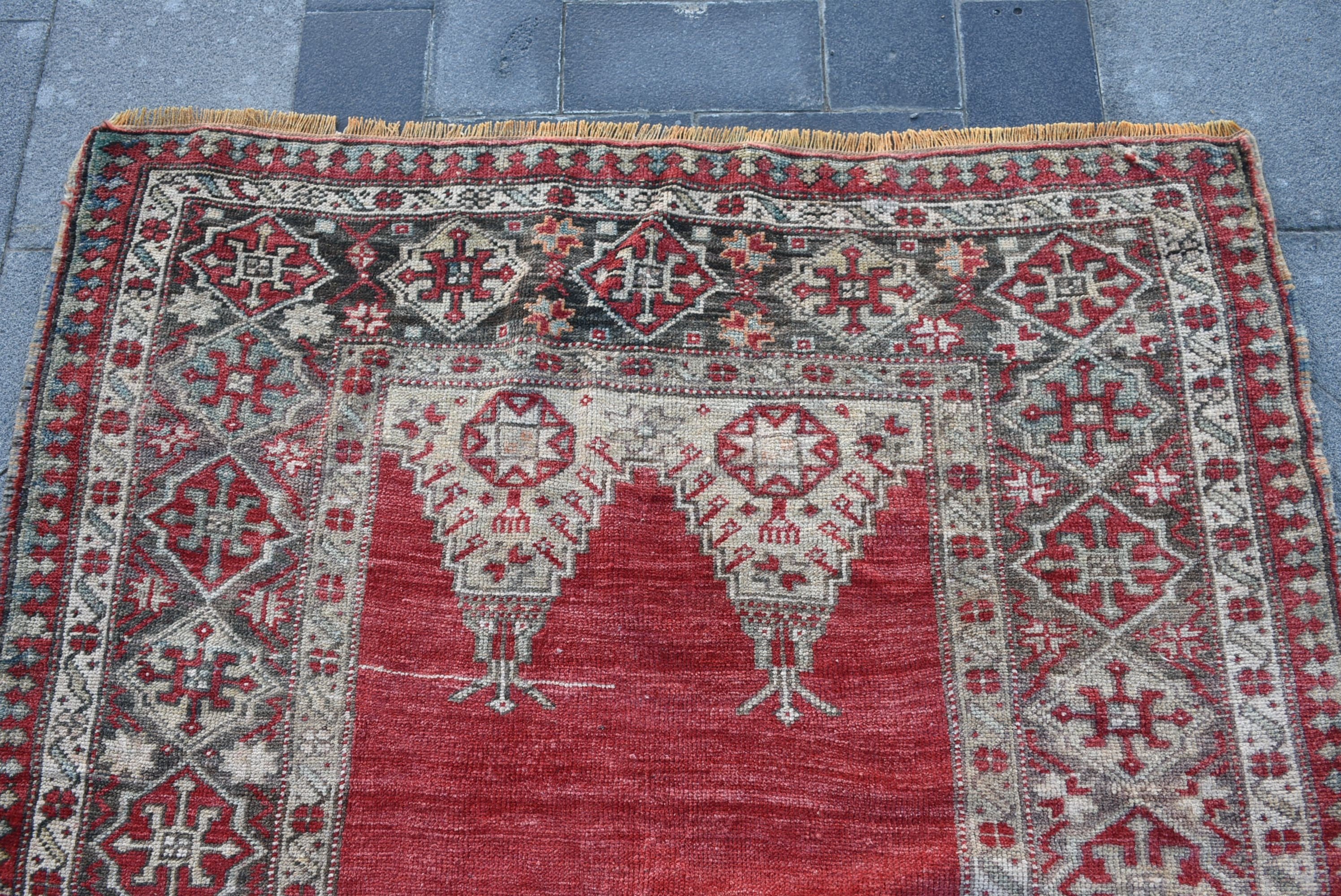 Anadolu Halısı, Türk Halıları, 4.2x6.7 ft Alan Halısı, İç Mekan Halıları, Ev Dekor Halısı, Vintage Halı, Kırmızı Oryantal Halı, Etnik Halılar, Mutfak Halıları