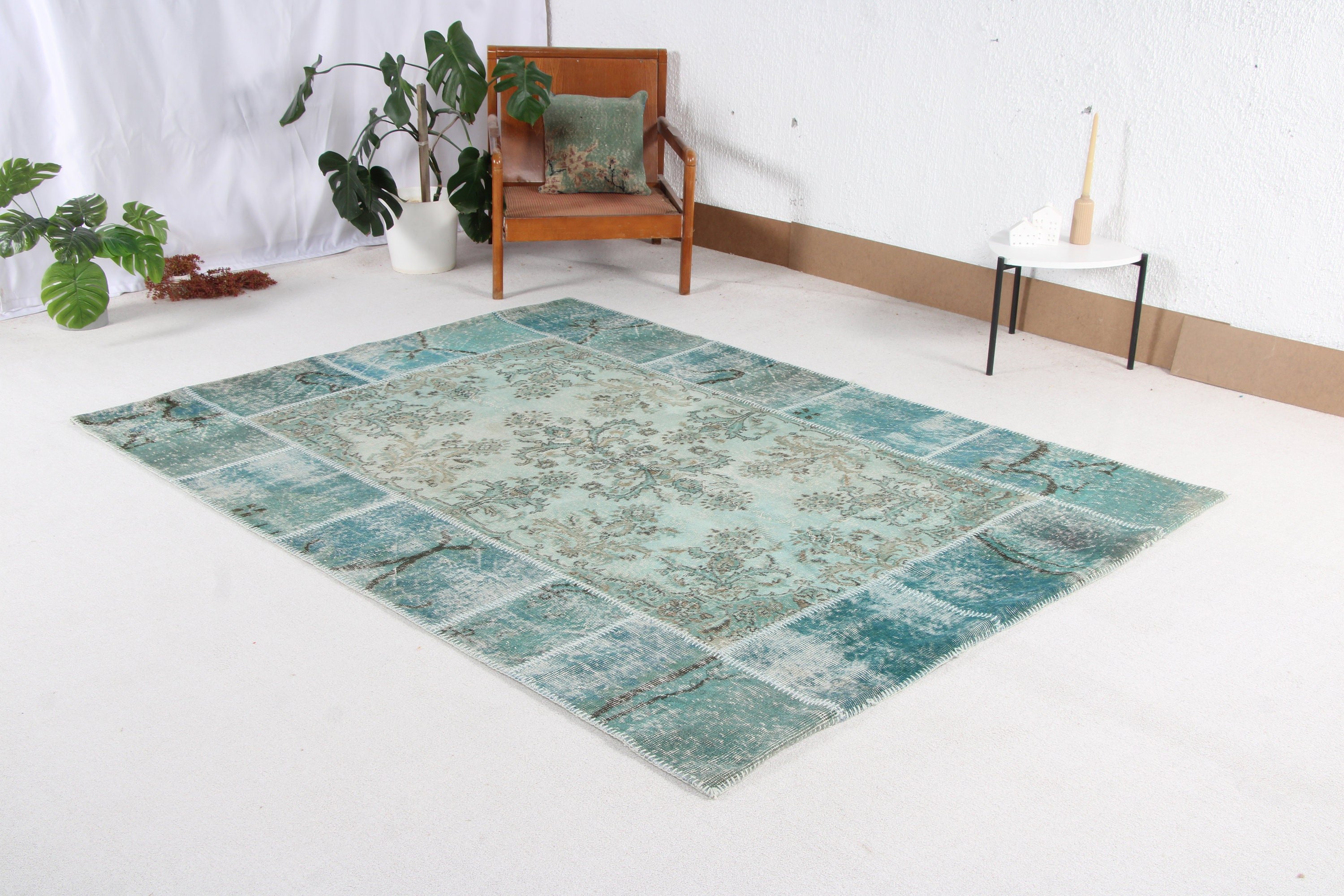 Large Vintage Rug, 5.8x7.7 ft Large Rugs, Large Oushak Rug, Vintage Rug, Handwoven Rug, Turkish Rug, Blue Boho Rug, Bedroom Rug, Luxury Rug