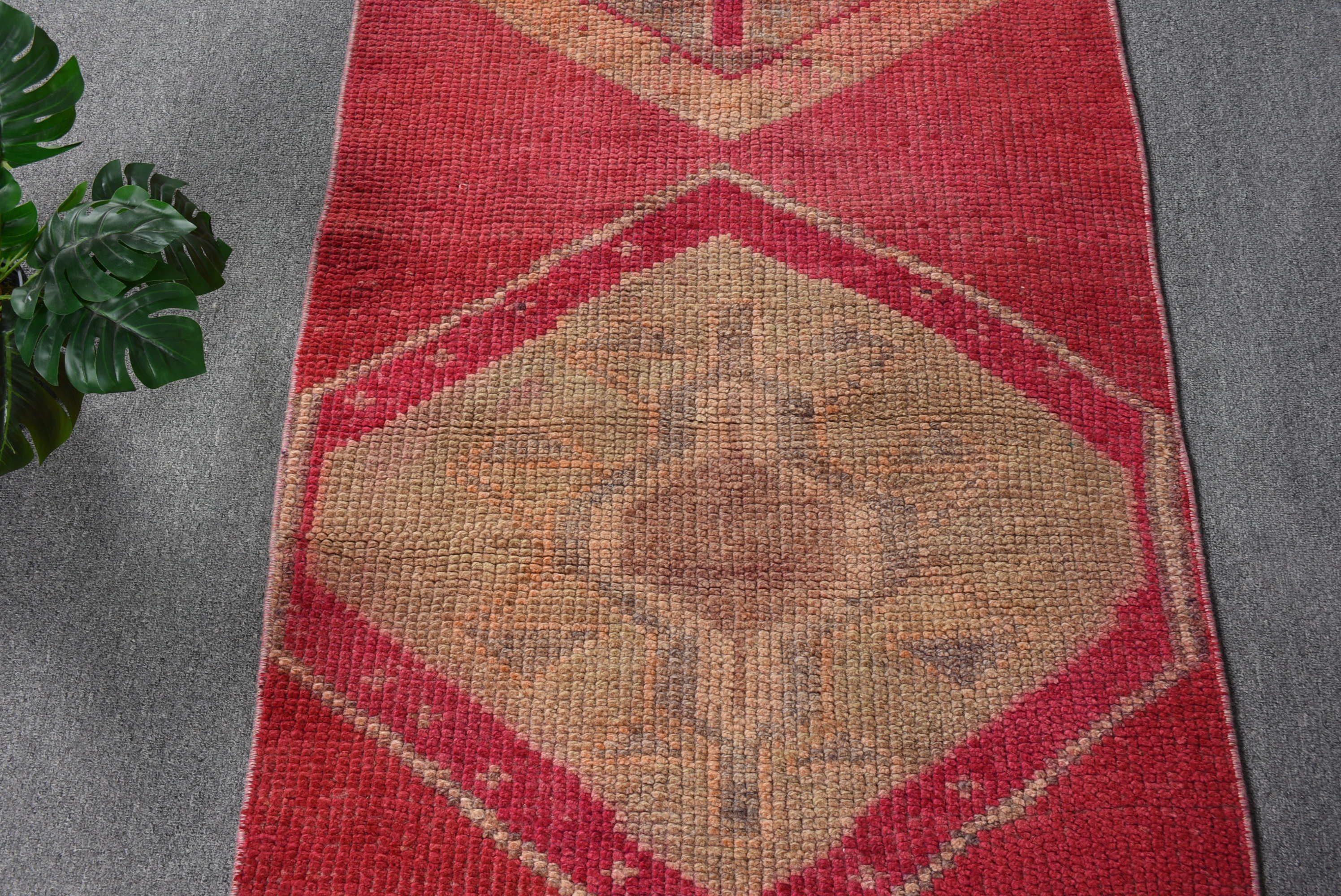 Anatolian Rug, Red  2.5x9.4 ft Runner Rug, Cute Rug, Bedroom Rug, Hallway Rug, Corridor Rug, Vintage Rugs, Turkish Rug