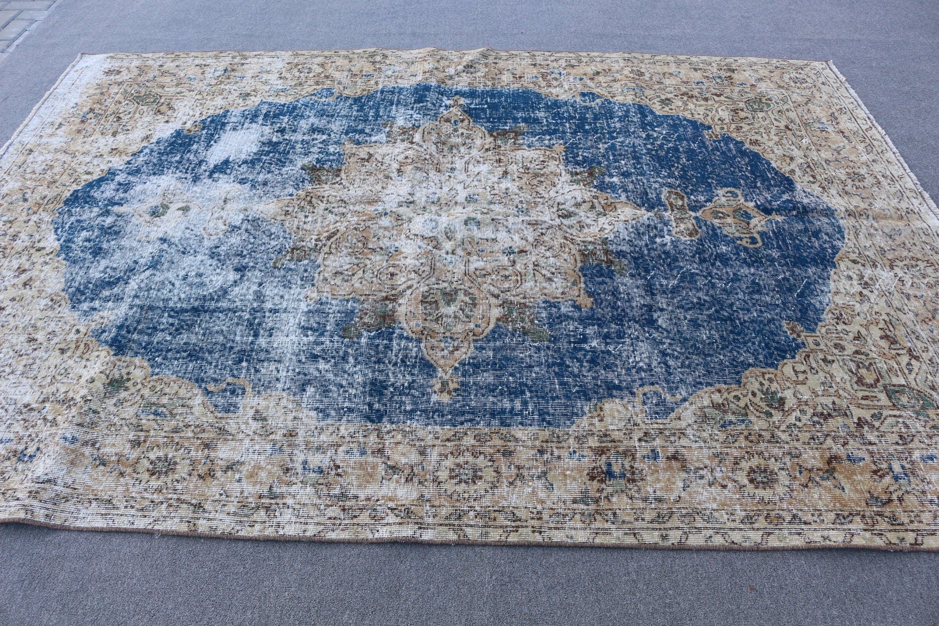 Salon Rugs, Home Decor Rug, Living Room Rug, Vintage Rug, Turkish Rugs, Handmade Rug, Antique Rug, Blue Bedroom Rug, 6.6x9.3 ft Large Rug