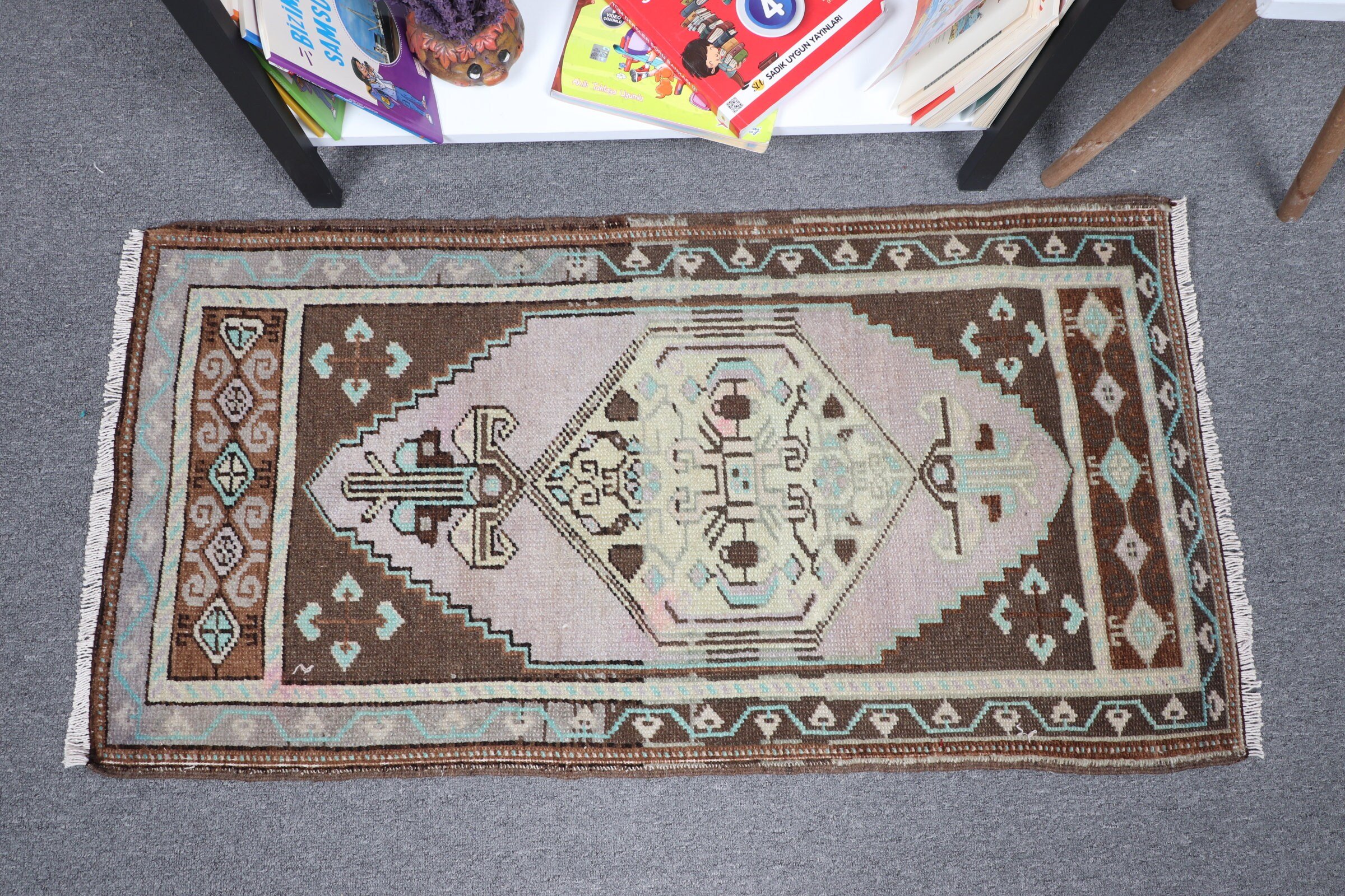 Kahverengi Anadolu Halısı, Türk Halıları, Mutfak Halısı, Banyo Halıları, Havalı Halılar, Anadolu Halısı, Vintage Halılar, 1.8x3.6 ft Küçük Halılar, Kabile Halısı