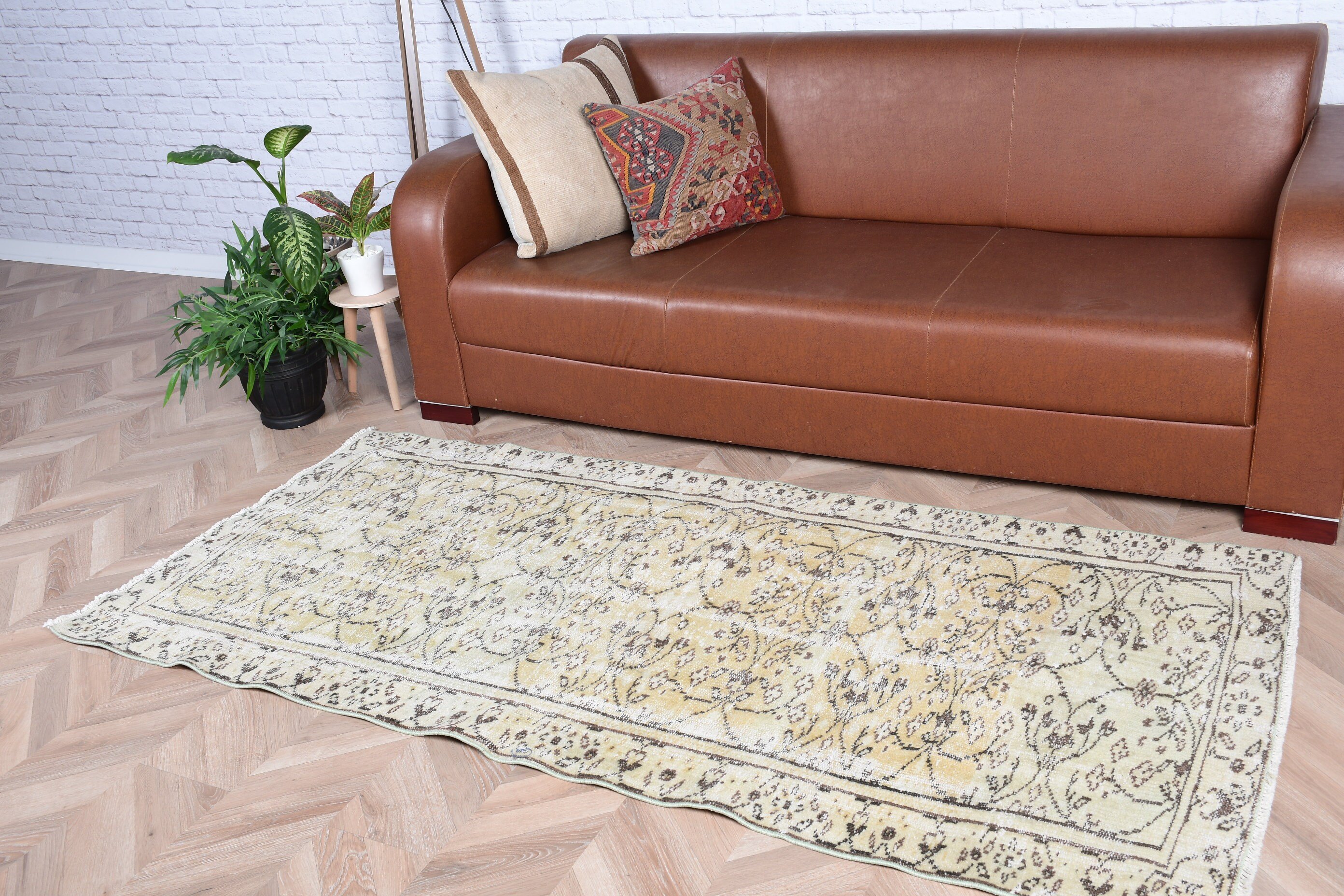 Vintage Halı, Sarı Yün Halı, Yün Halı, Yatak Odası Halıları, 3.1x6.7 ft Accent Halı, Türk Halısı, Çocuk Odası Halıları, Giriş Halısı, Fas Halısı