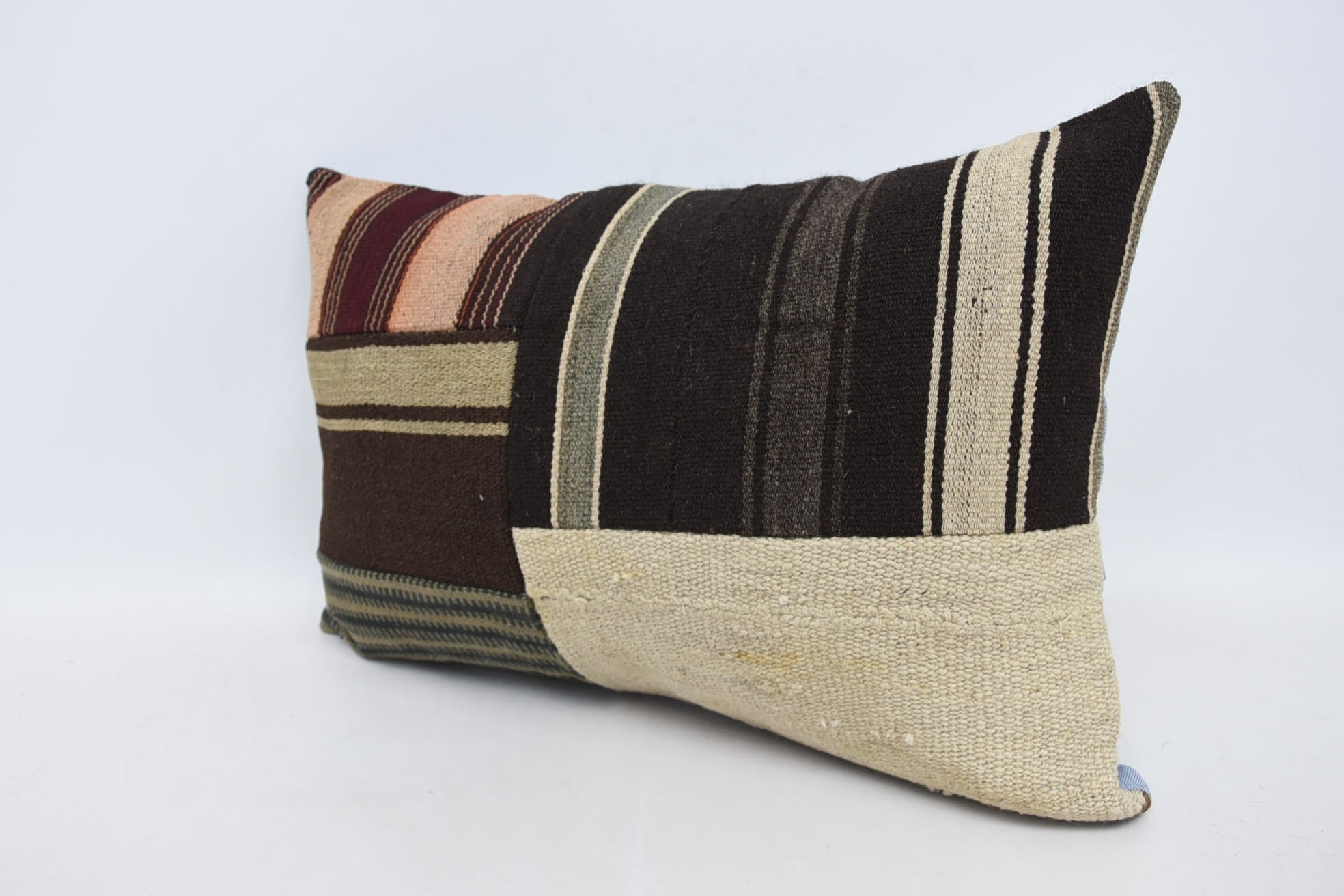 Pillow for Couch, Kilim Pillow, Ethnical Kilim Rug Pillow, 16"x24" Brown Cushion Cover, Ottoman Pillow Cover, Authentic Pillow Sham