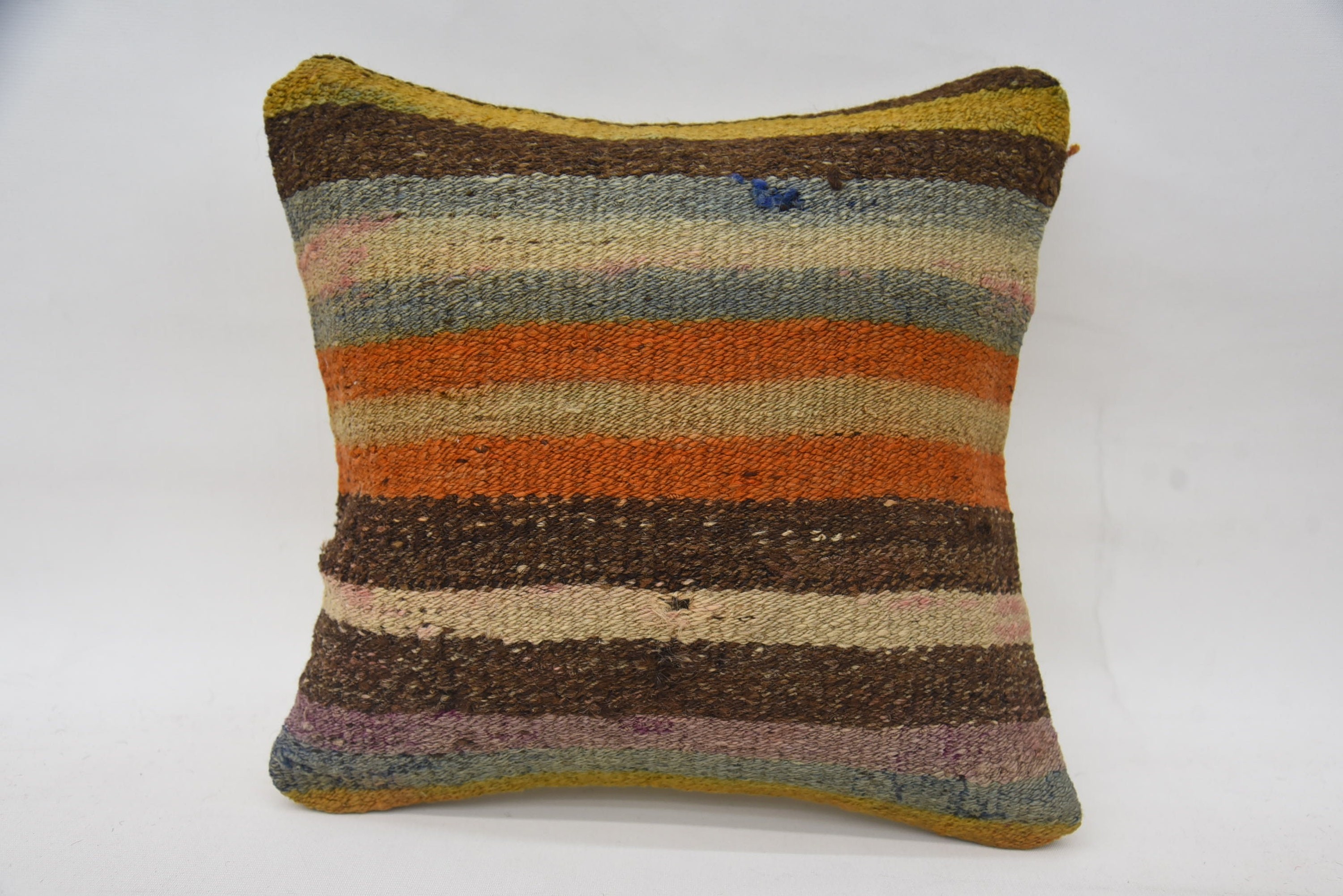14"x14" Brown Pillow, Ethnical Kilim Rug Pillow, Wholesale Cushion, Vintage Kilim Throw Pillow, Pillow for Sofa