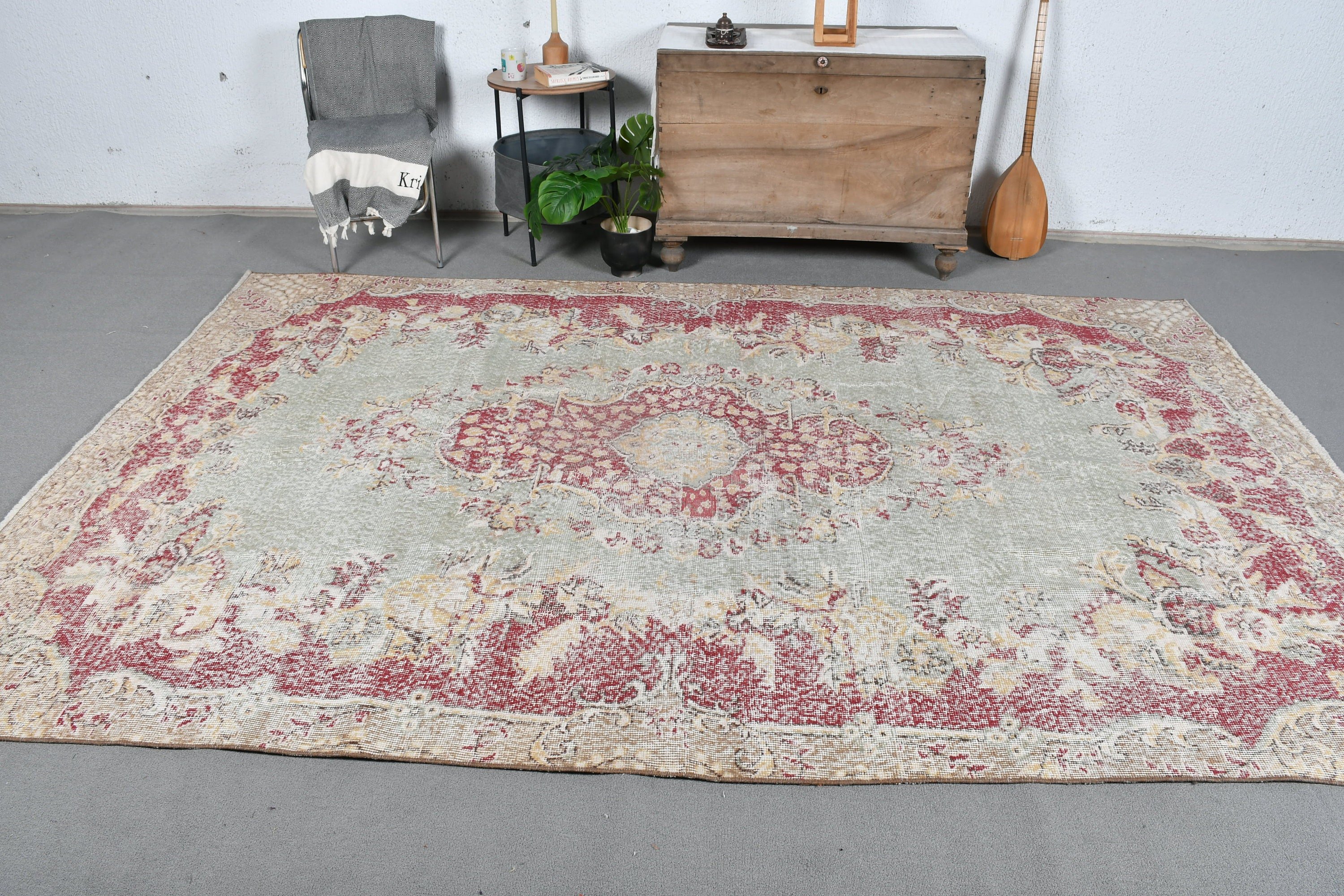 Floor Rug, Living Room Rugs, Oriental Rug, Saloon Rug, Turkish Rug, Green Antique Rug, Vintage Rug, Old Rugs, 6.8x10.3 ft Oversize Rug