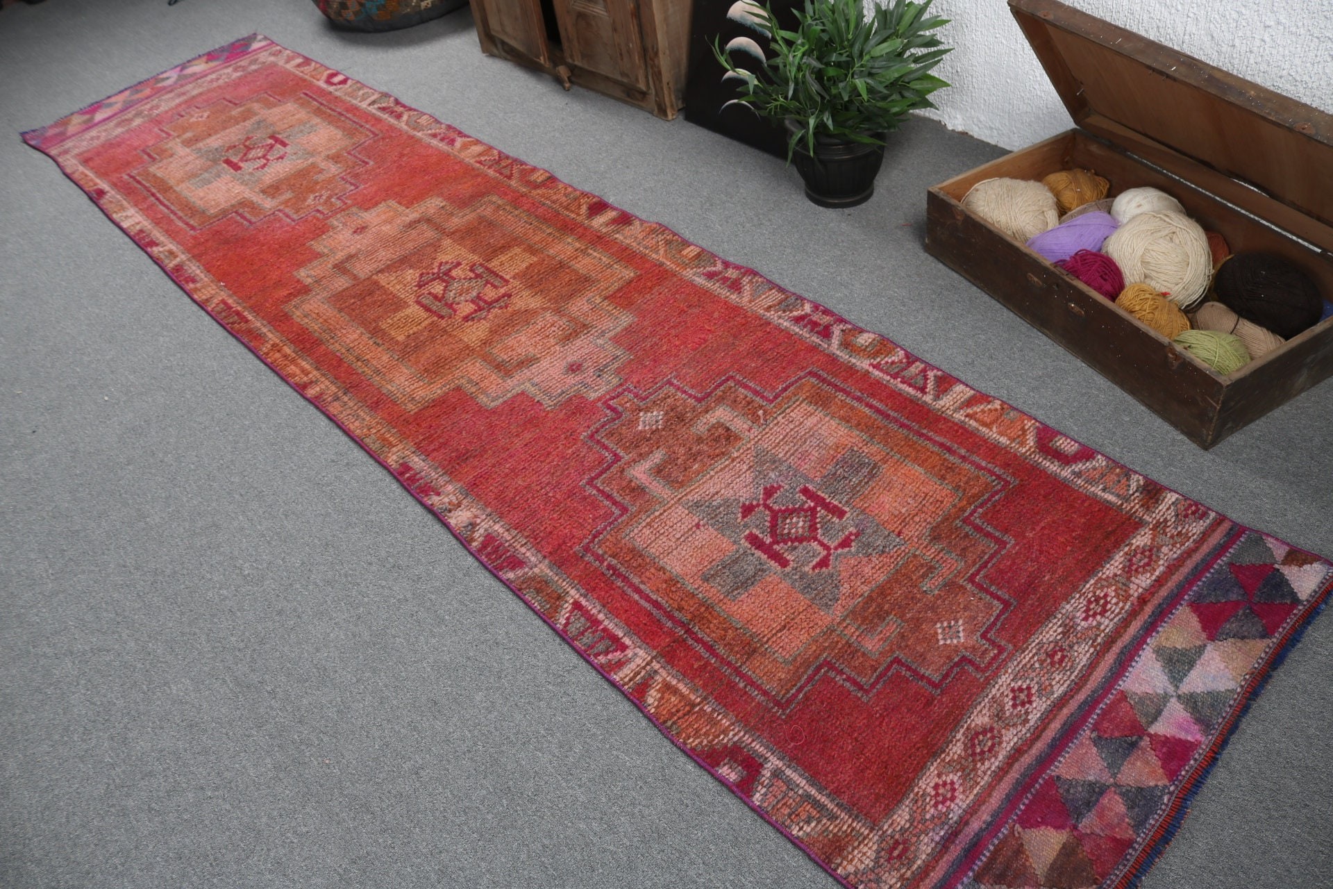 Ethnic Rug, Kitchen Rug, Vintage Rugs, Turkish Rugs, 2.8x12.1 ft Runner Rug, Vintage Runner Rug, Statement Rug, Pink Floor Rugs, Stair Rug