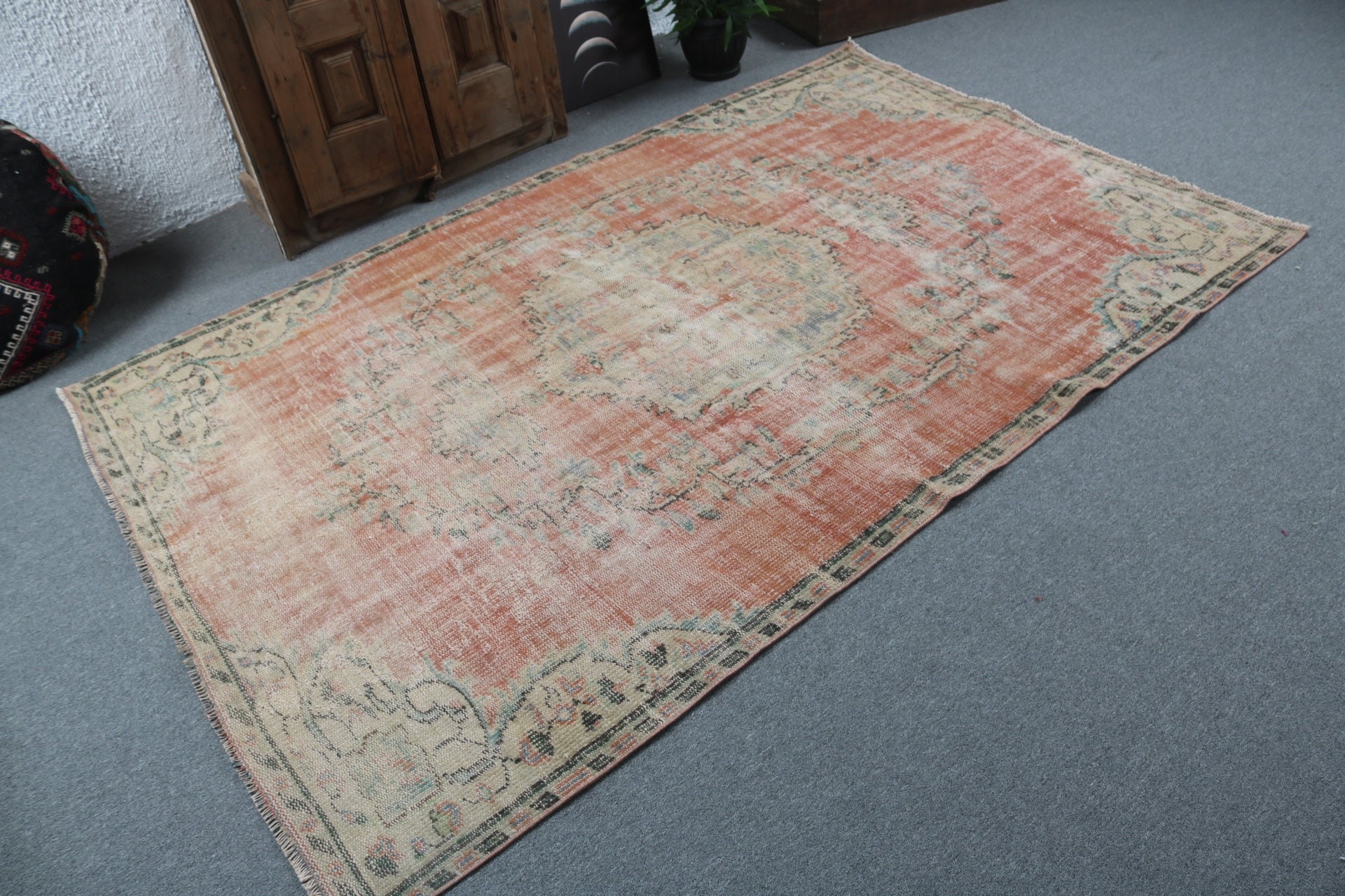 Büyük Boho Halısı, Büyük Oushak için Halılar, 5.2x7.8 ft Büyük Halılar, Vintage Halı, Anadolu Halıları, Kırmızı Yatak Odası Halıları, Türk Halısı