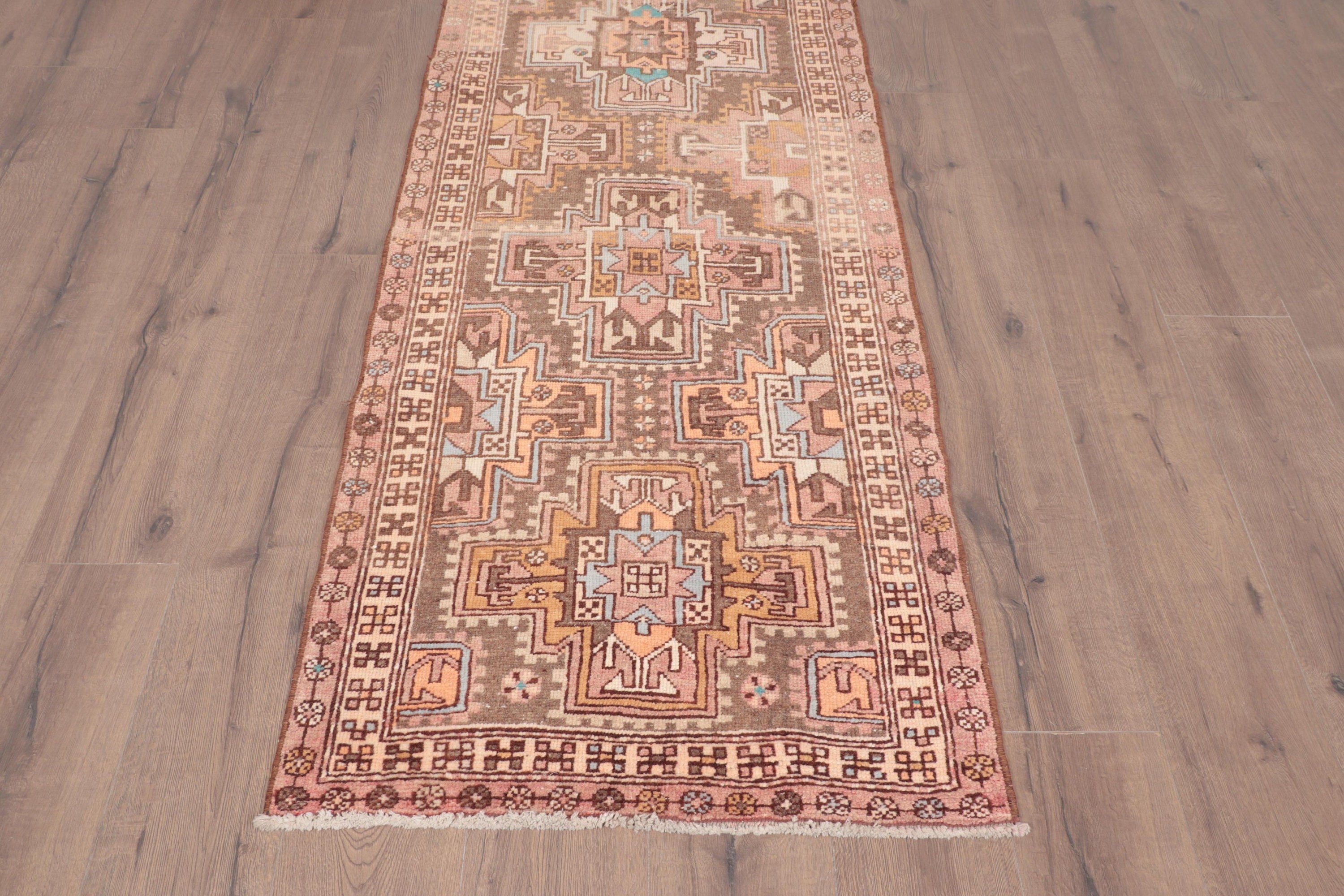 Vintage Runner Rugs, Beni Ourain Runner Rugs, Pink Cool Rugs, Floor Rug, Oriental Rugs, 2.6x9.7 ft Runner Rug, Vintage Rug, Turkish Rugs