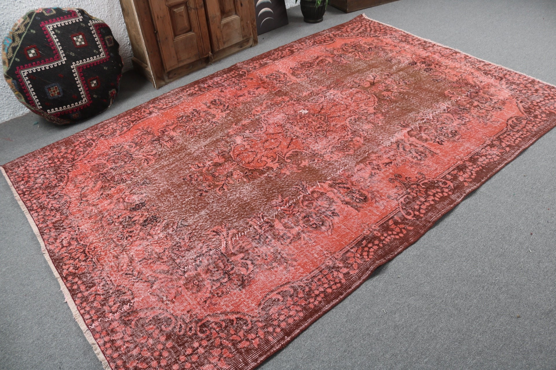 Turkish Rug, Salon Rugs, Red Oushak Rug, Vintage Rugs, Bedroom Rugs, Rugs for Large Vintage, Floor Rug, 5.8x9 ft Large Rugs, Kitchen Rug