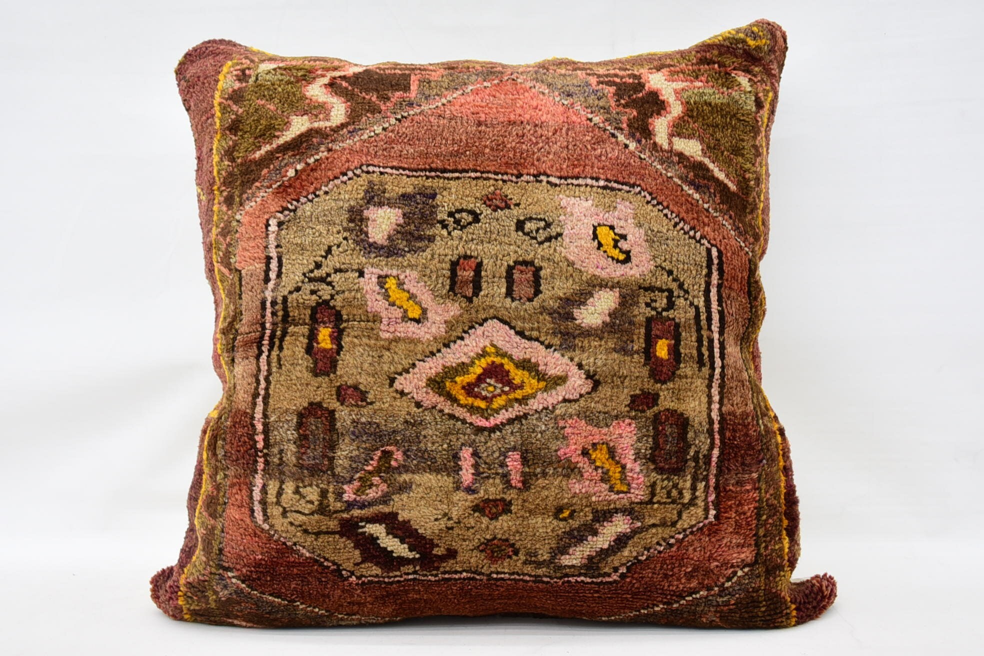 Boho Pillow Sham Cover, 32"x32" Brown Cushion, Aztec Cushion, Turkish Pillow, Vintage Kilim Pillow, Nautical Throw Pillow Case