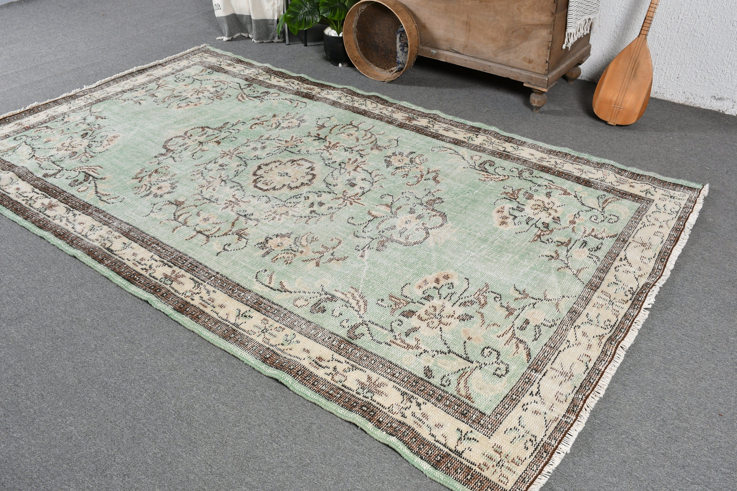 Mutfak Halıları, 5.3x8.7 ft Büyük Halı, Türk Halısı, Salon Halısı, Yemek Odası Halısı, Vintage Halı, Yeşil Anadolu Halısı, Salon Halıları, Harika Halılar