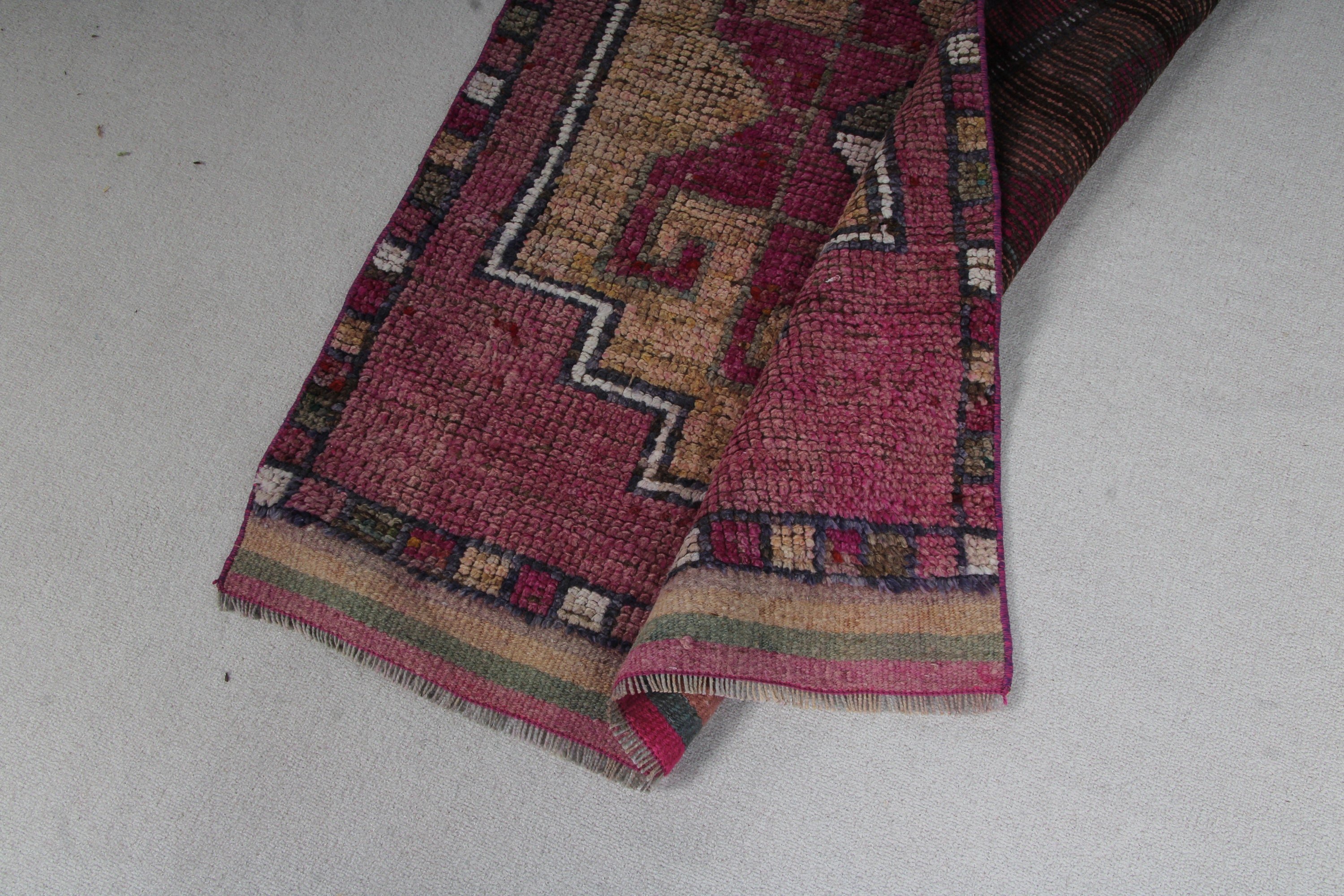 3.1x10.5 ft Runner Halı, Yer Halısı, Mor Boho Halılar, Türk Halısı, Vintage Runner Halısı, Vintage Halılar, Merdiven Halıları, Düz Dokuma Halı, Yün Halı