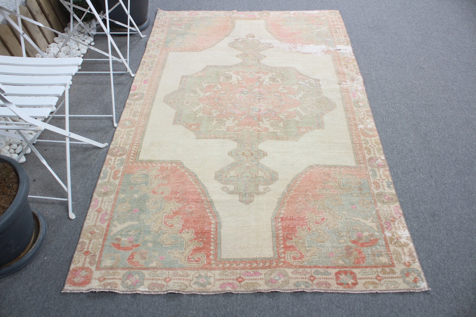 Dining Room Rug, Vintage Rugs, Floor Rugs, Rugs for Indoor, Anatolian Rug, Bedroom Rugs, Turkish Rug, Beige Cool Rugs, 4.4x7 ft Area Rug