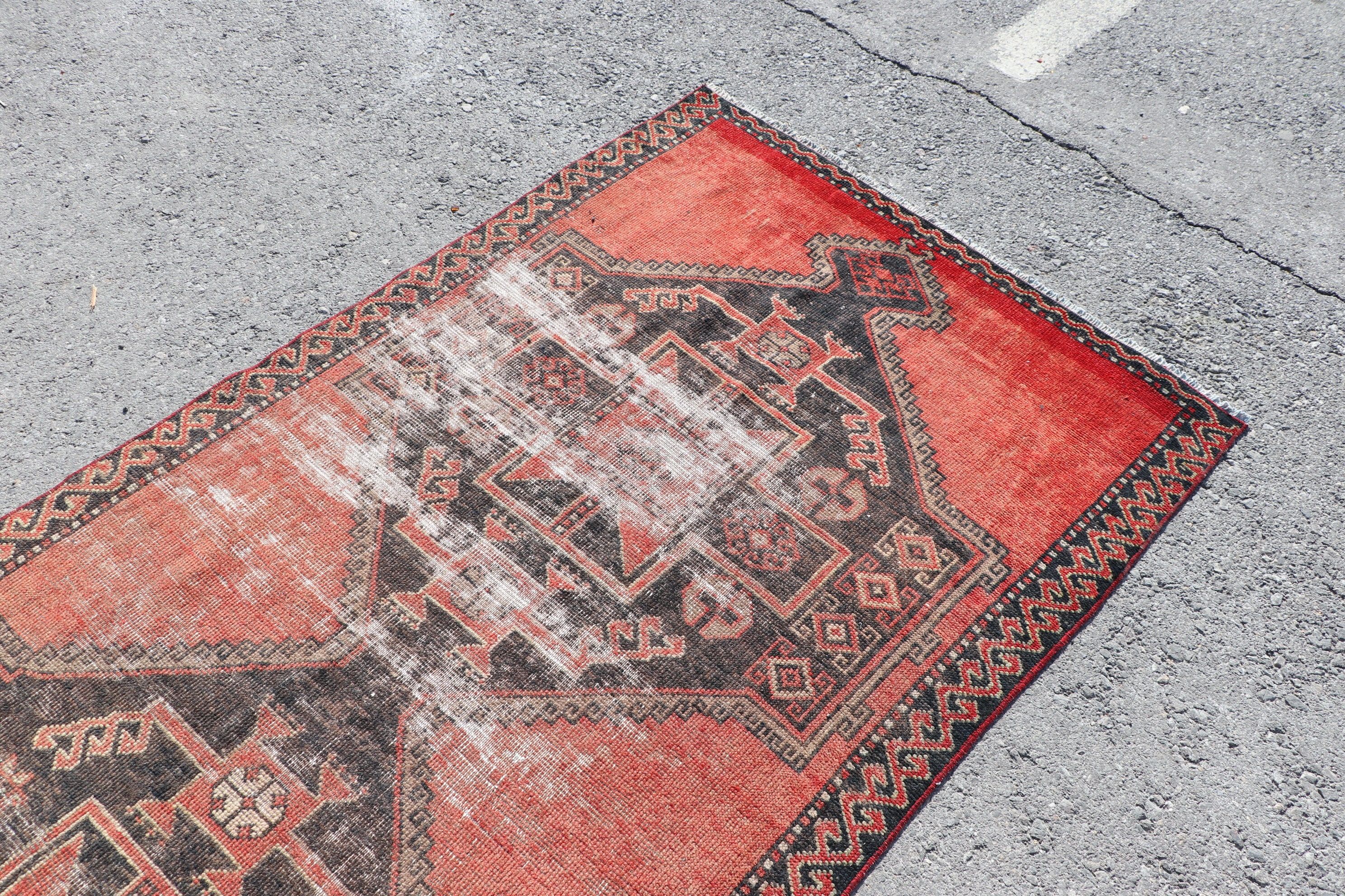 Red Wool Rug, Rugs for Stair, Turkish Rugs, Corridor Rug, Vintage Rugs, Hallway Rugs, 3.7x12.4 ft Runner Rug, Wool Rugs