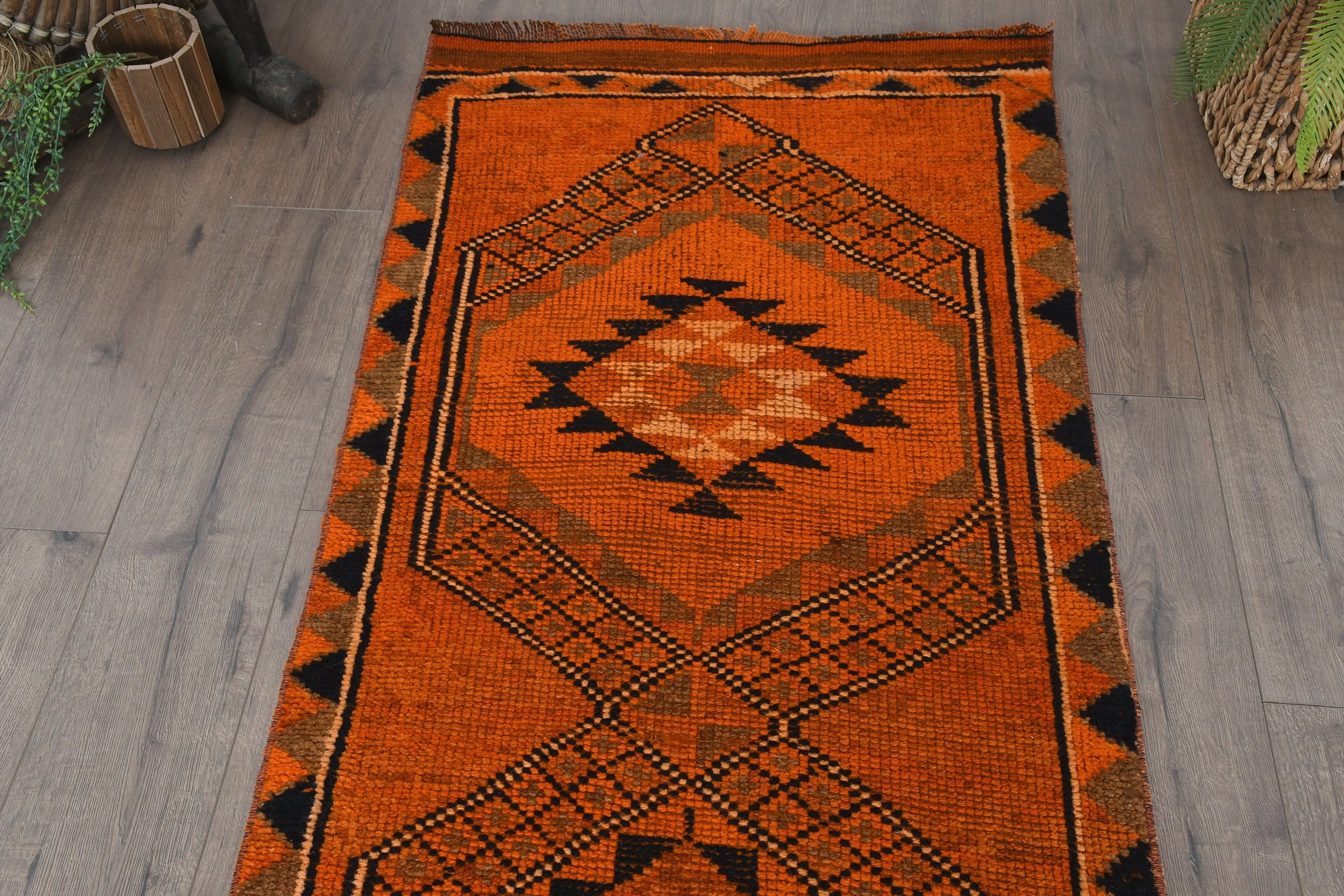 Moroccan Rugs, Boho Rug, Orange Antique Rug, Bedroom Rugs, Rugs for Kitchen, 2.7x13.3 ft Runner Rug, Turkish Rug, Vintage Rug, Hallway Rugs